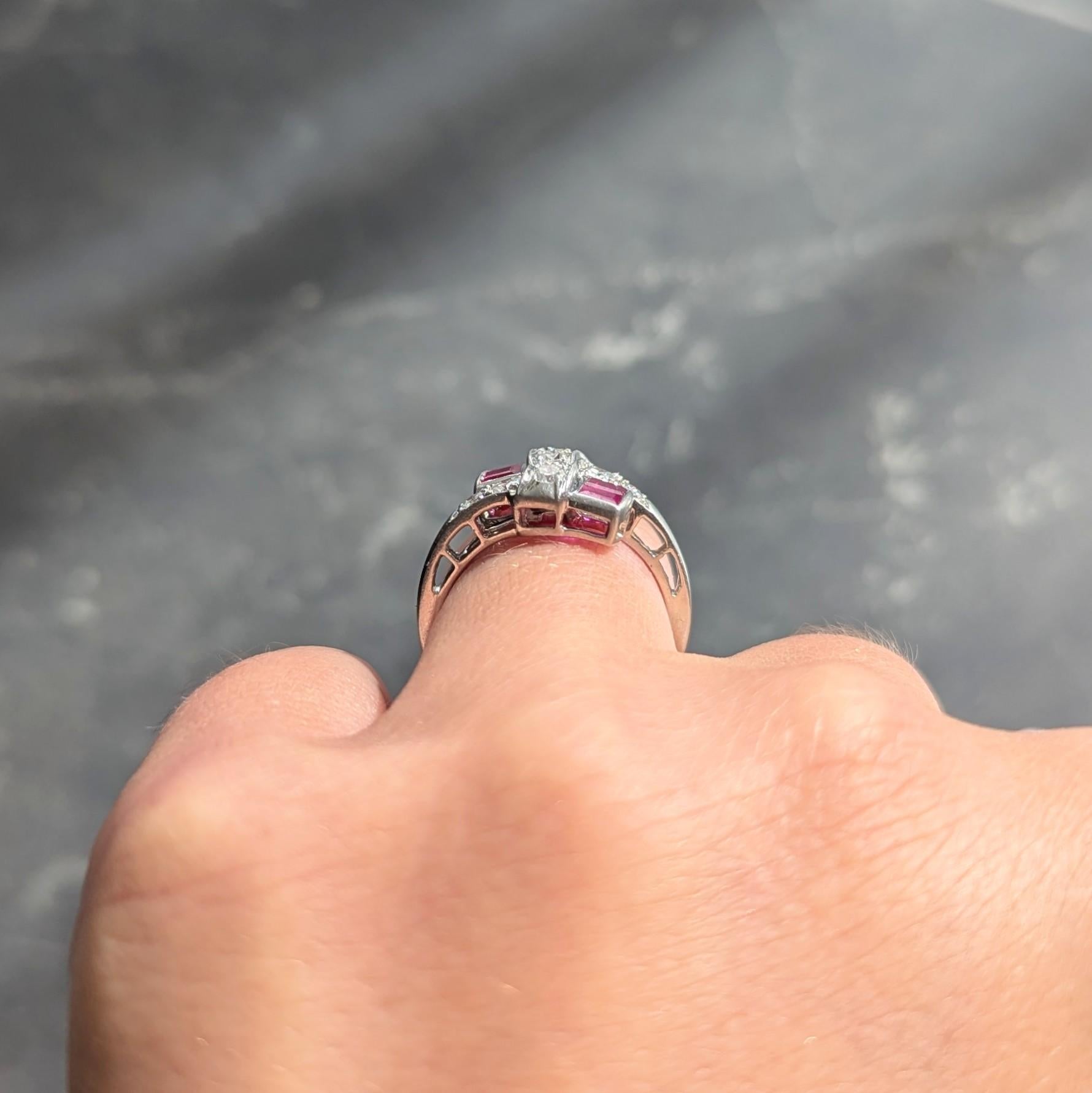Maurice Tishman Mid-Century Ruby Diamond Platinum Bypass Ring