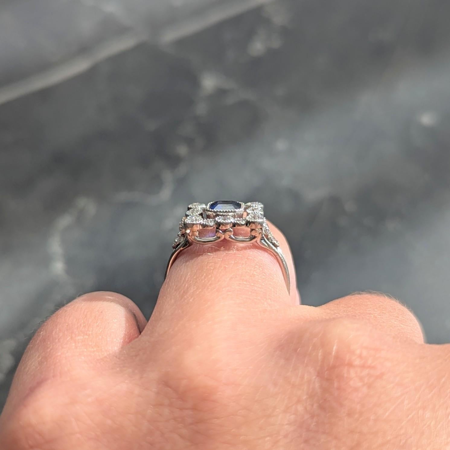 Art Deco 1.35 CTW Sapphire Diamond Platinum Vintage Scrolling Cluster Ring GIA