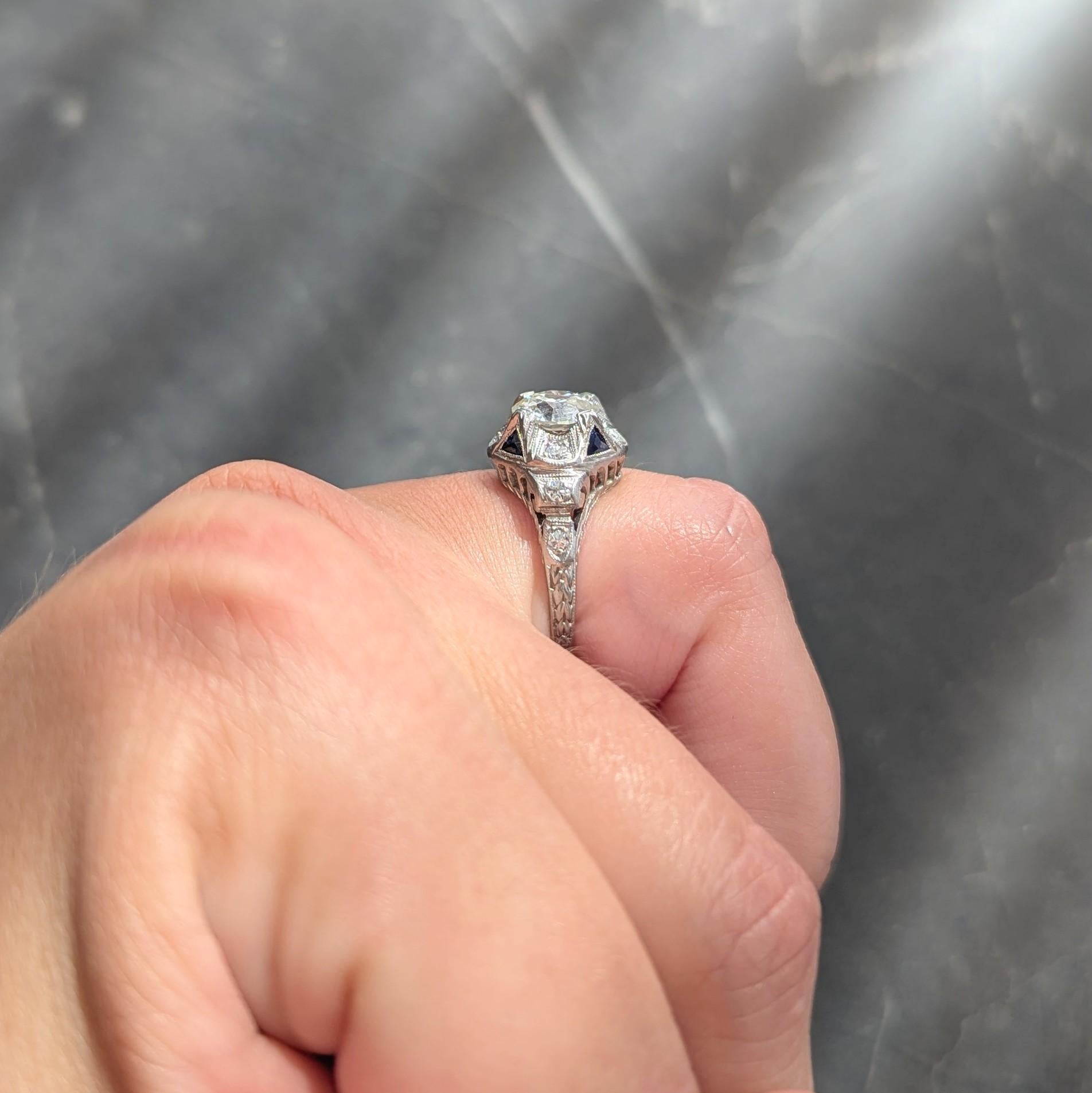 Art Deco 1.72 CTW Old European Diamond Platinum Vintage Engagement Ring GIA