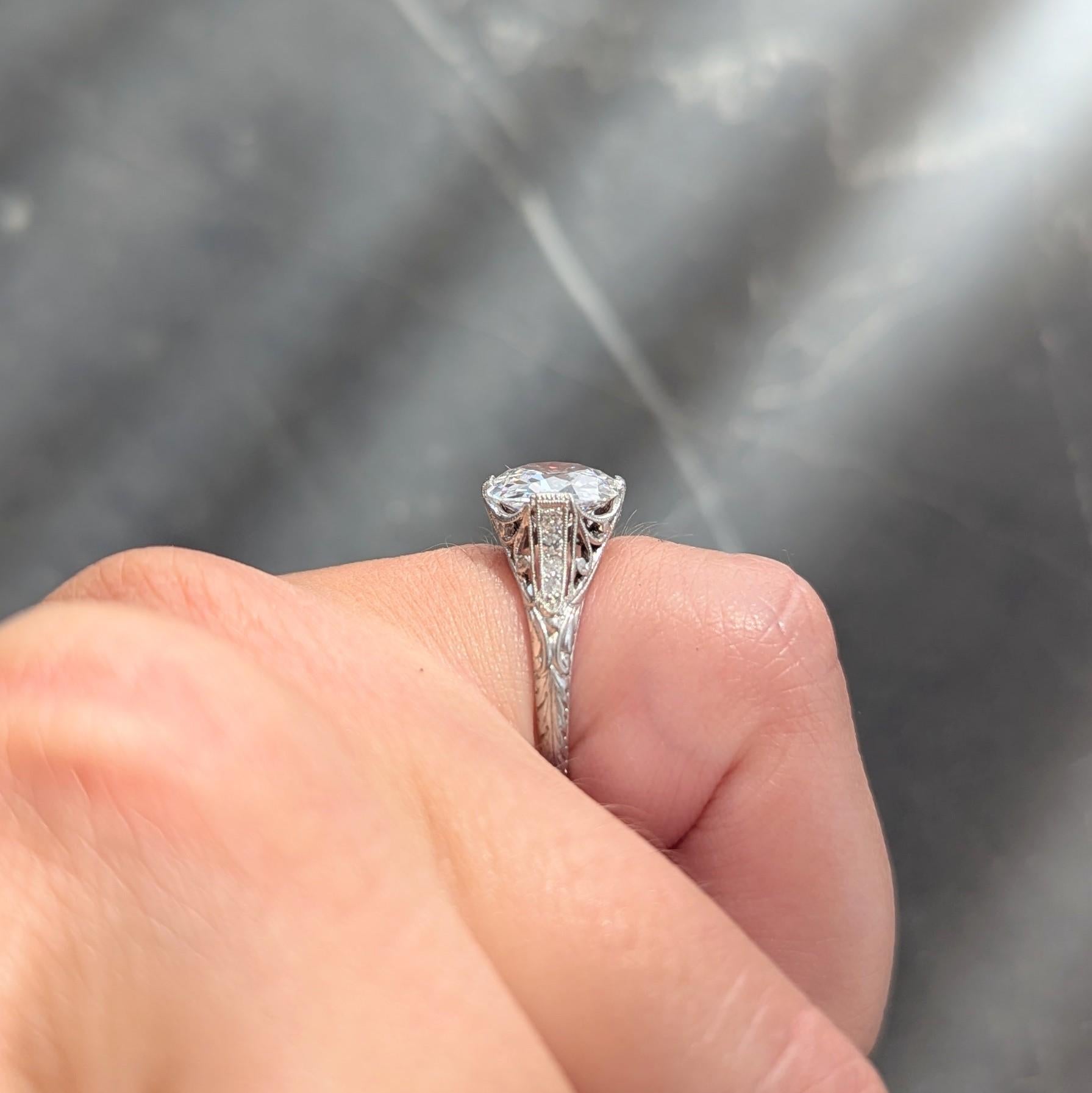 Edwardian 2.45 CTW Old Mine Cut Diamond Platinum Vintage Engagement Ring GIA