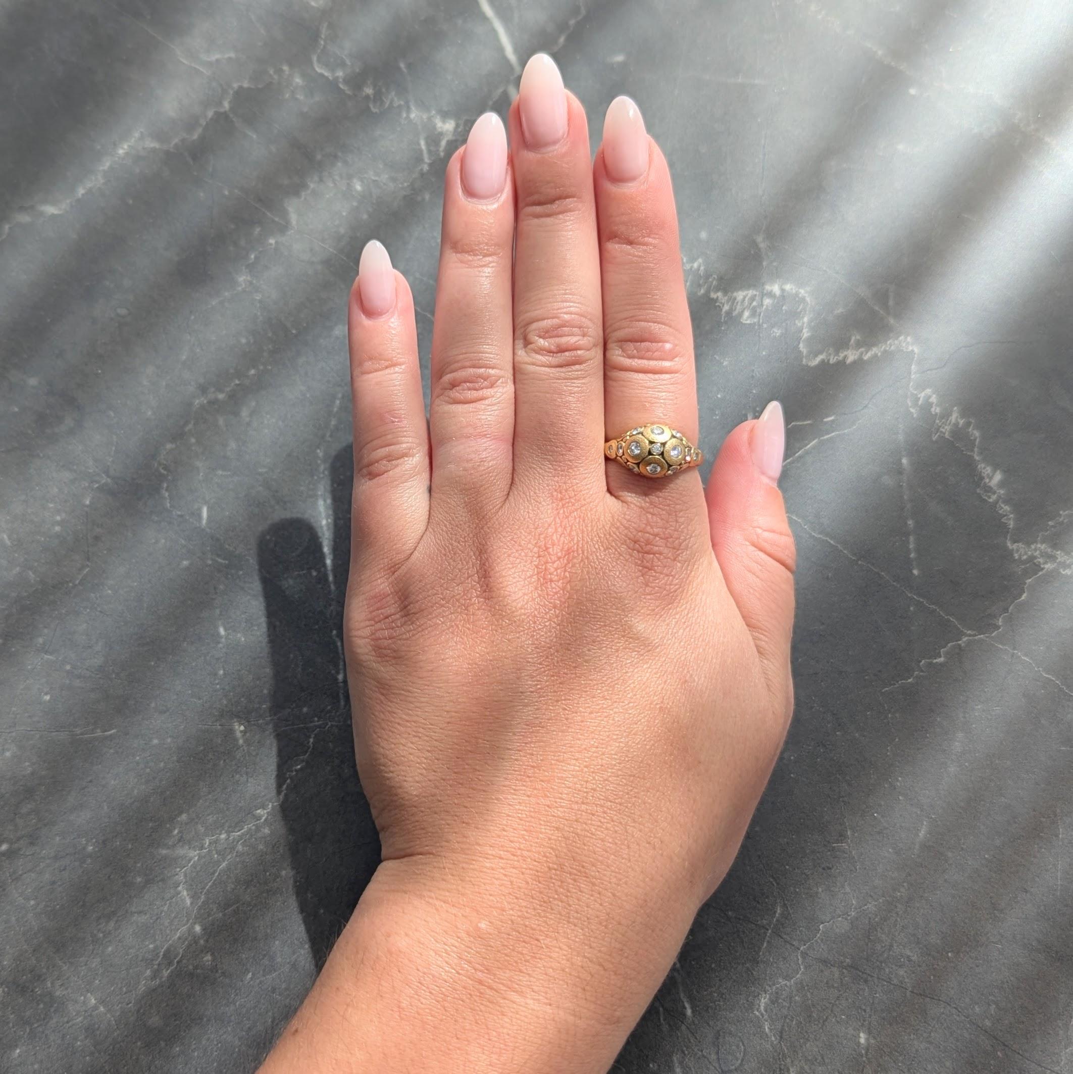 Alex Sepkus 2000's Diamond 18 Karat Yellow Gold water Lilies Dome Ring
