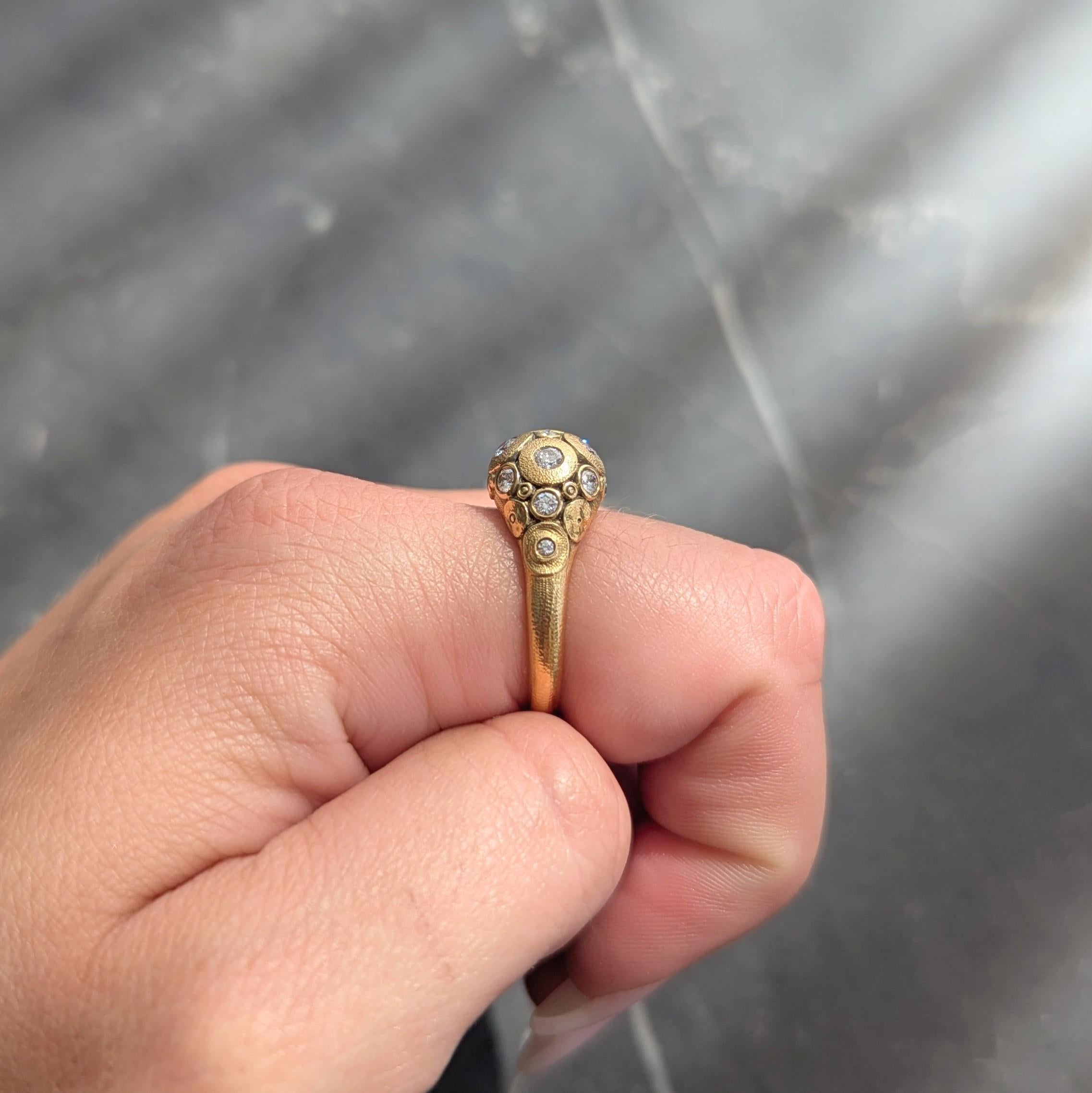 Alex Sepkus 2000's Diamond 18 Karat Yellow Gold water Lilies Dome Ring
