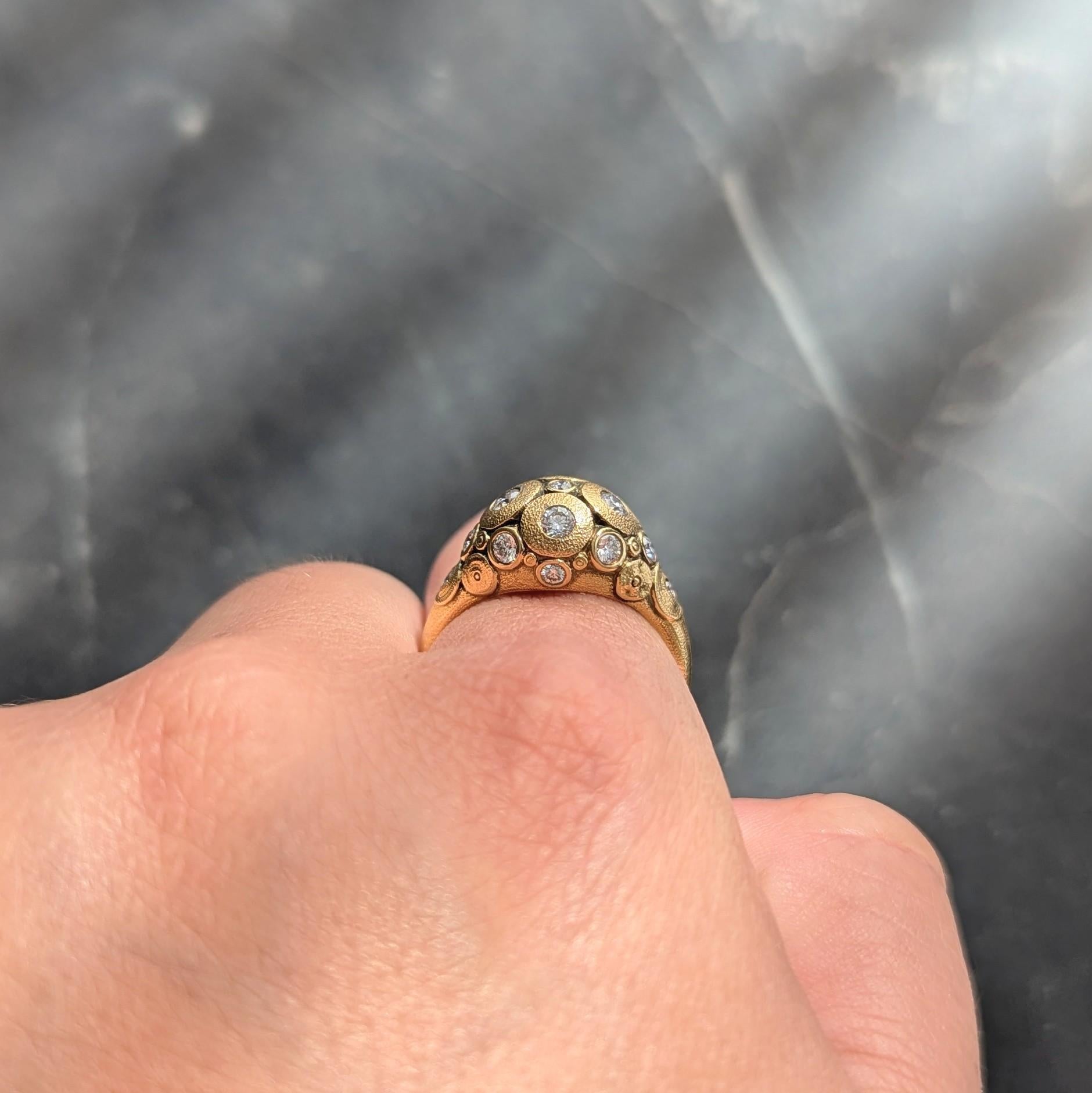 Alex Sepkus 2000's Diamond 18 Karat Yellow Gold water Lilies Dome Ring