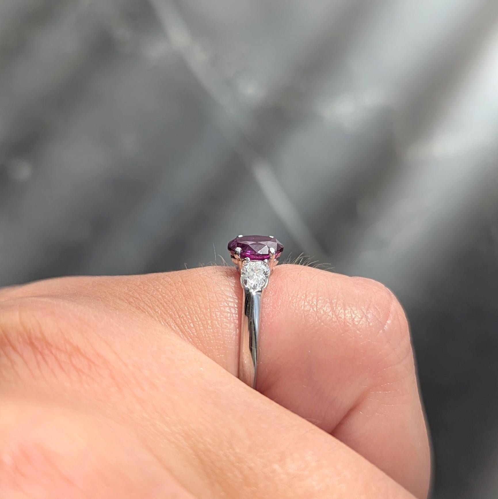 Contemporary 1.60 CTW Pink Sapphire Diamond Platinum Three Stone Ring