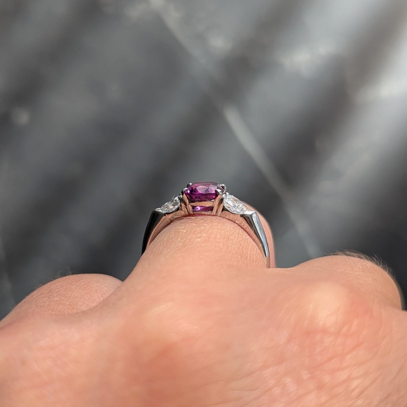 Contemporary 1.60 CTW Pink Sapphire Diamond Platinum Three Stone Ring