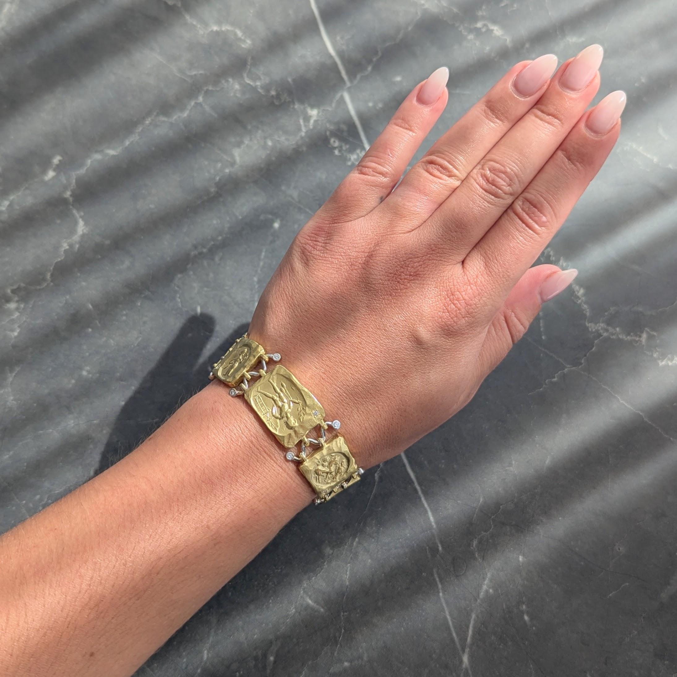 SeidenGang 1990's Diamond 18 Karat Gold Vintage Ancient Panel Link Bracelet