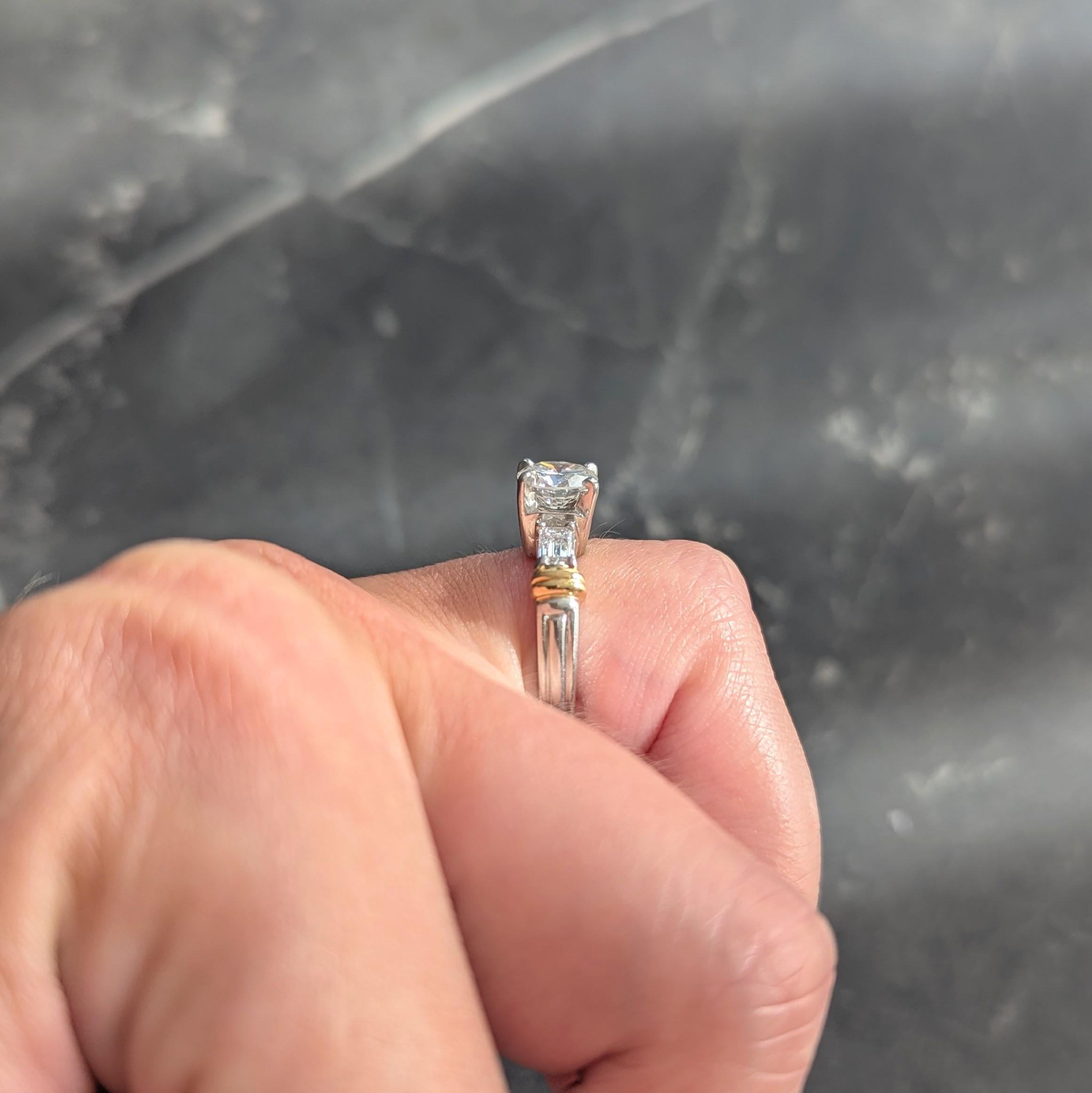 Contemporary 1.58 CTW Diamond Platinum 18 Karat Yellow Gold Engagement Ring