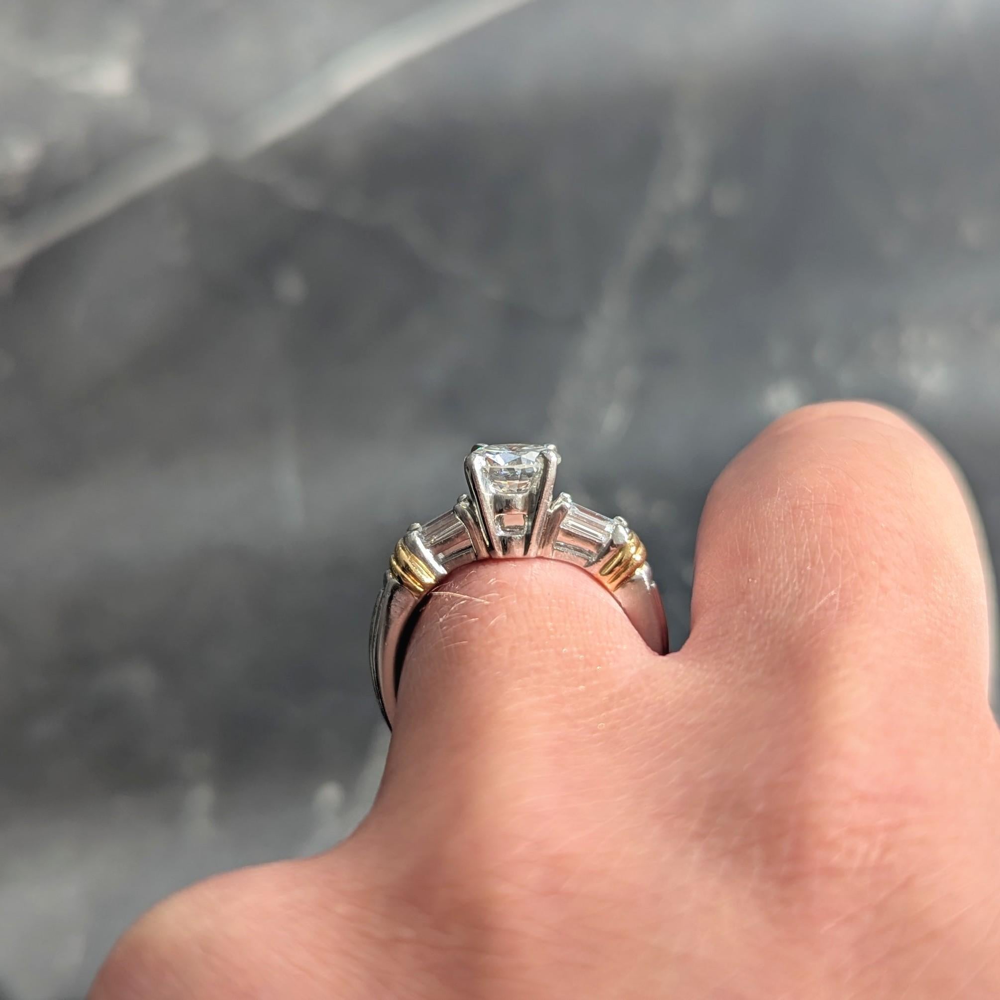 Contemporary 1.58 CTW Diamond Platinum 18 Karat Yellow Gold Engagement Ring