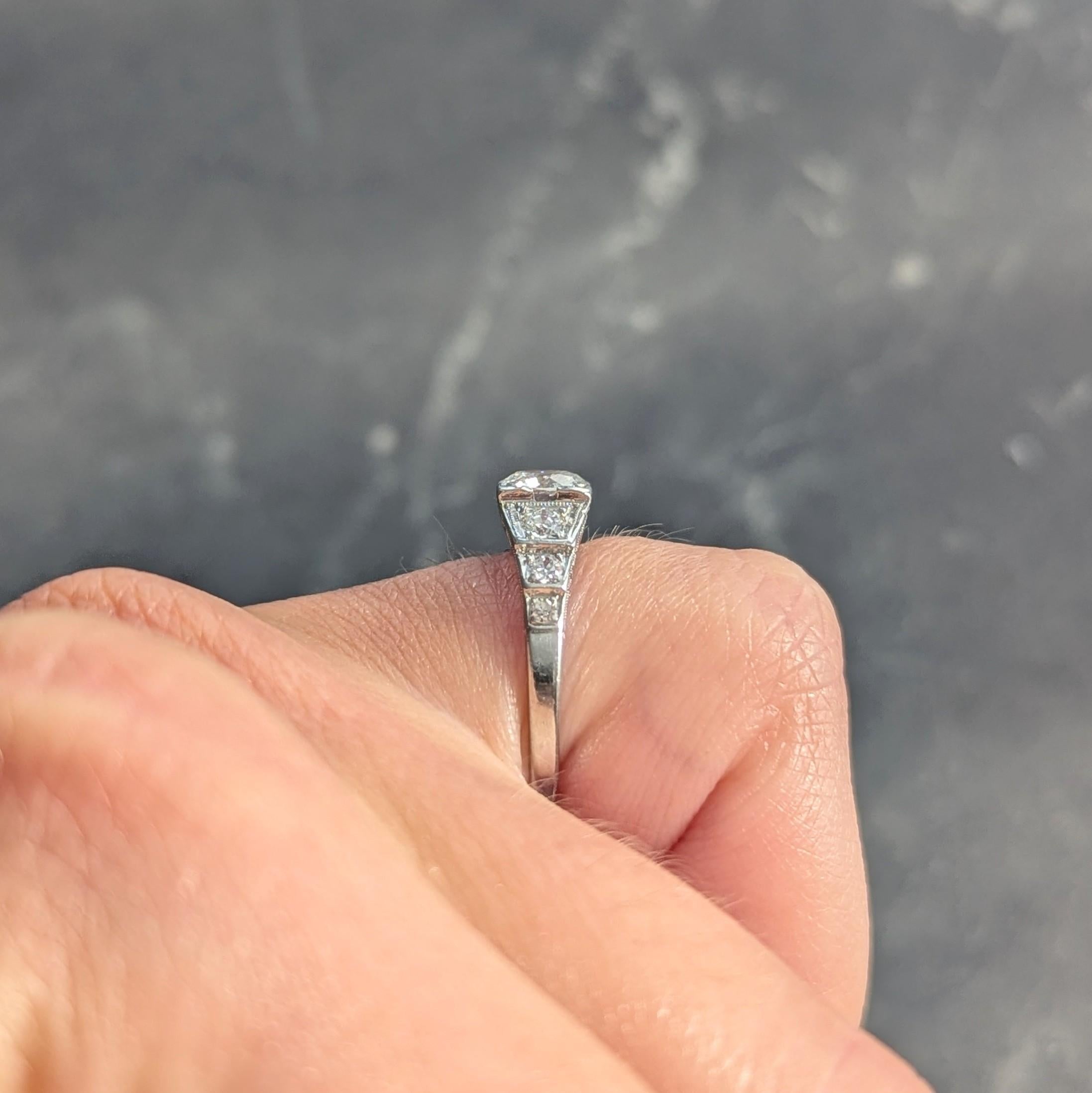 Art Deco Old European Cut Diamond Platinum Vintage Stepped Engagement Ring