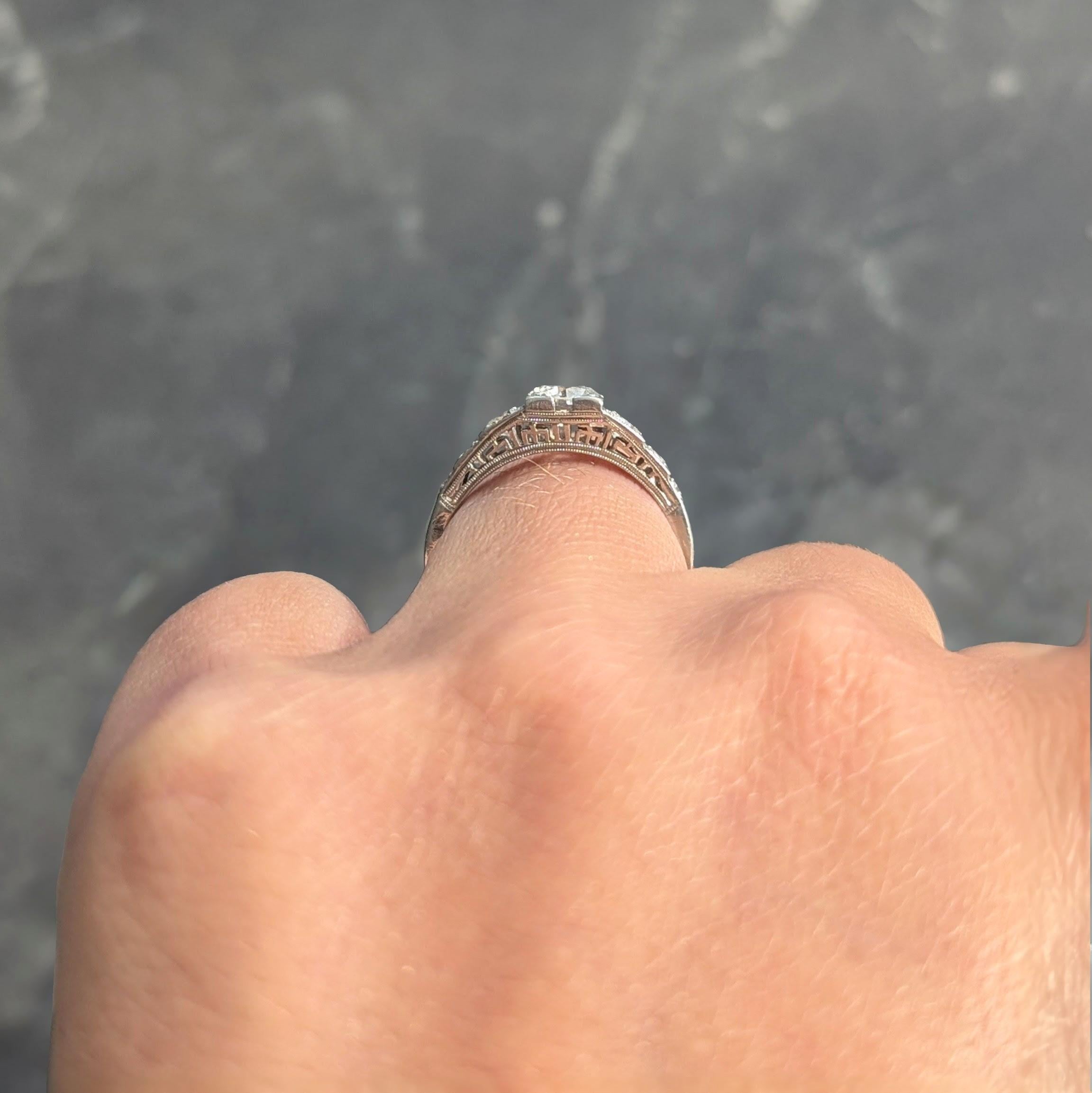 Art Deco Old European Cut Diamond Platinum Vintage Stepped Engagement Ring