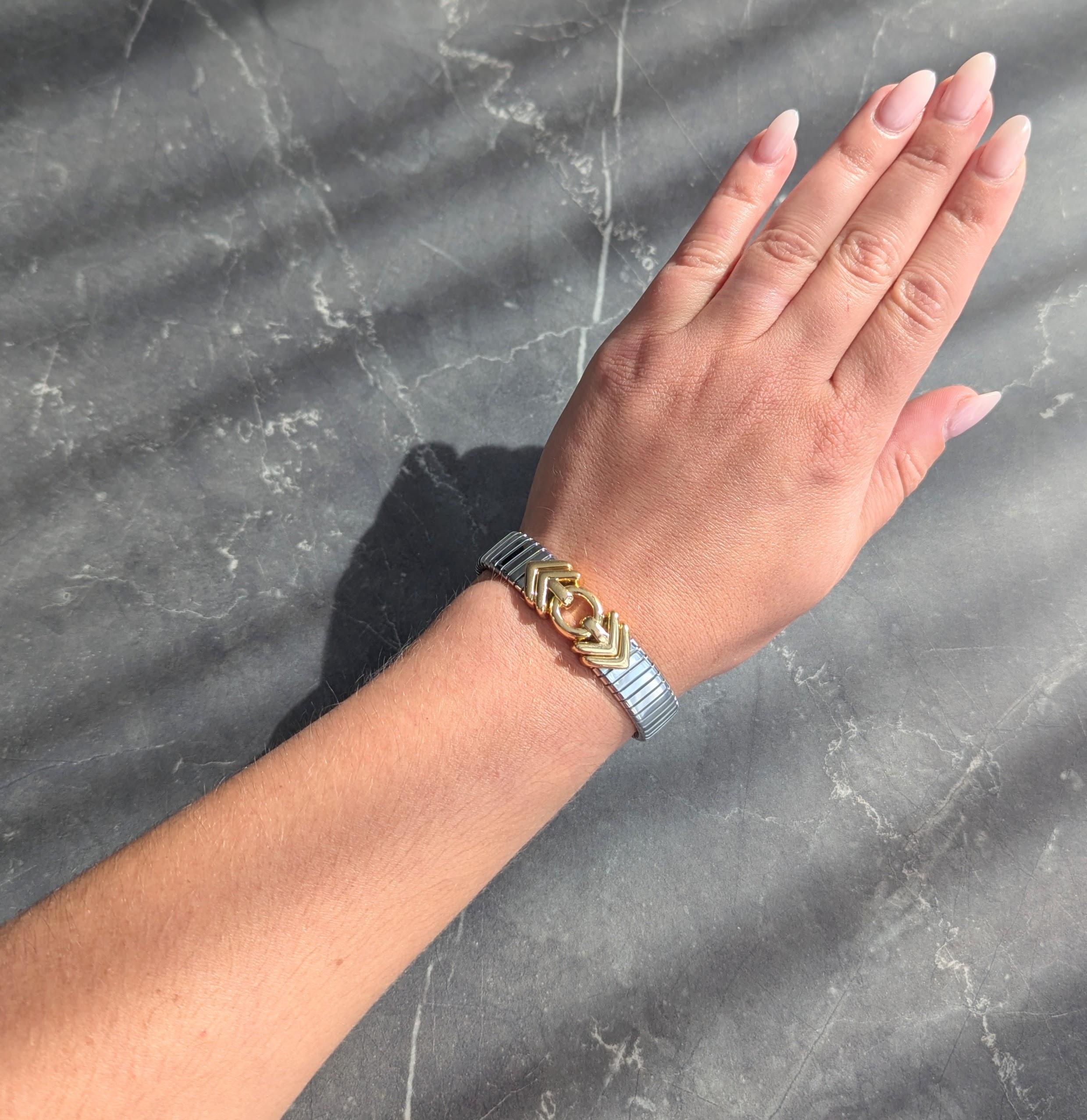 Bulgari 1990's 18K Gold Stainless Steel Tubogas Vintage Alveare Cuff Bracelet