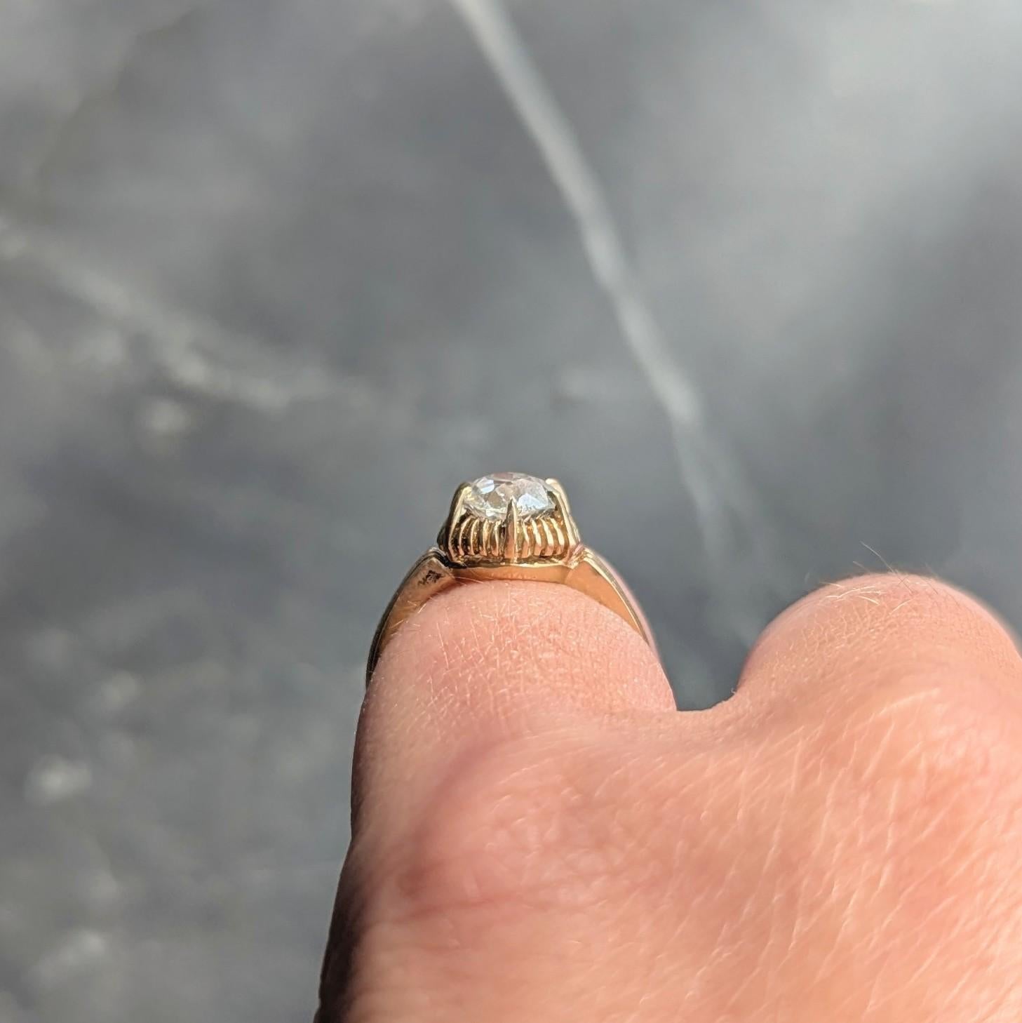 Victorian 0.86 Old Mine Cut Diamond 14K Gold Antique Solitaire Engagement Ring