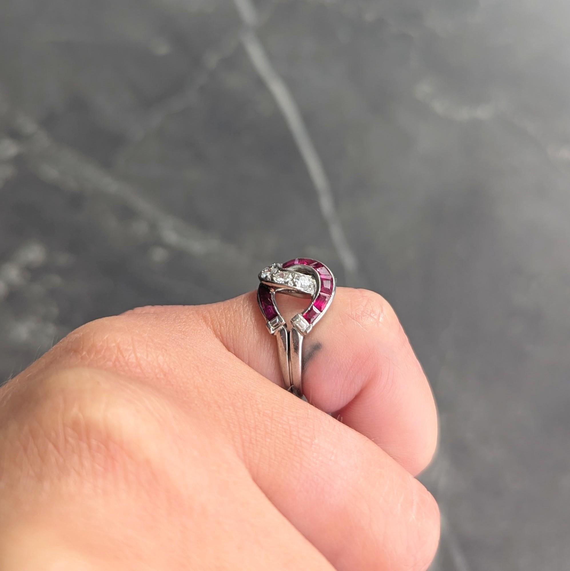 Mid-Century 1.35 CTW Ruby Diamond Platinum Vintage Double Horseshoe Ring