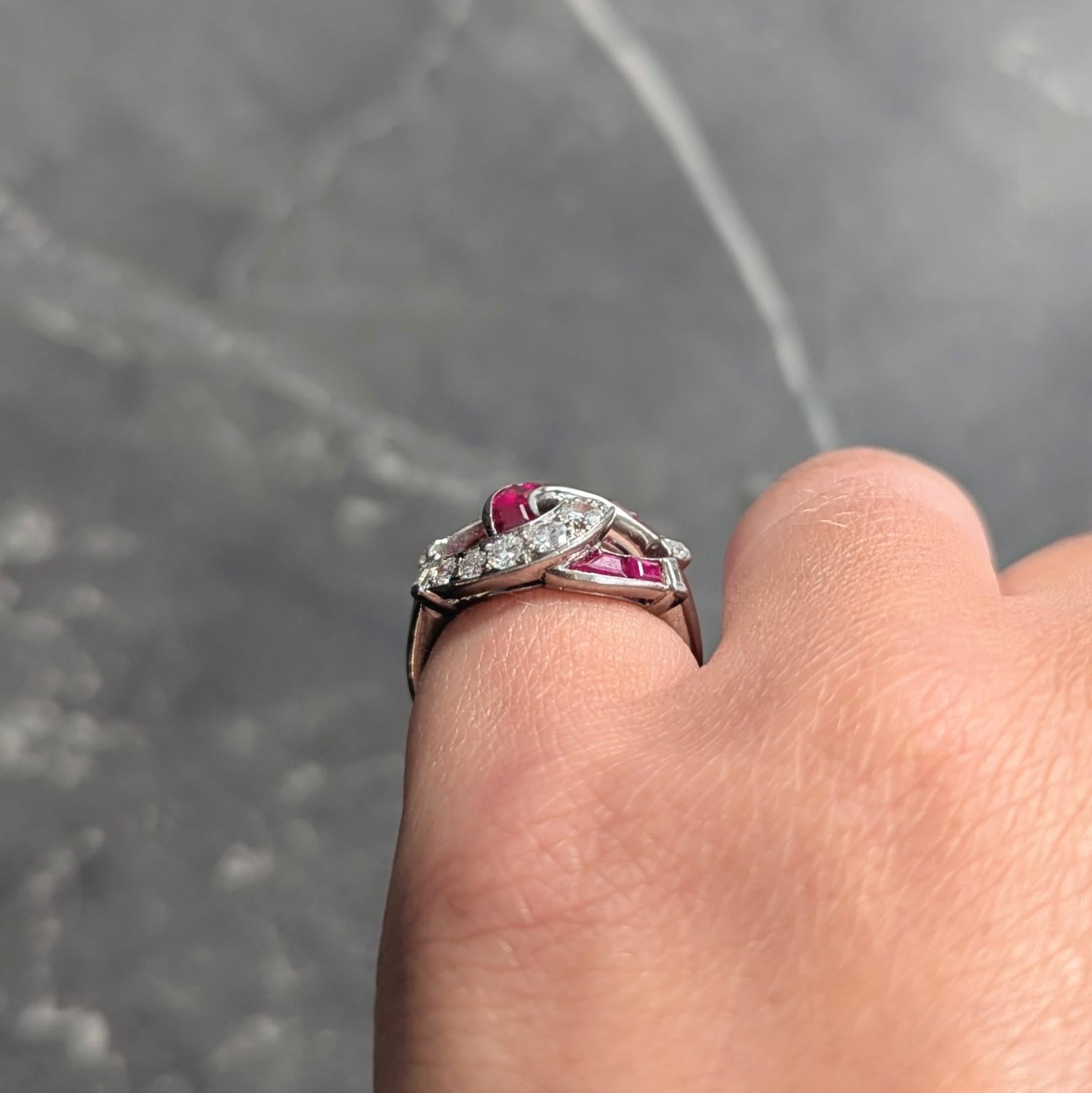 Mid-Century 1.35 CTW Ruby Diamond Platinum Vintage Double Horseshoe Ring