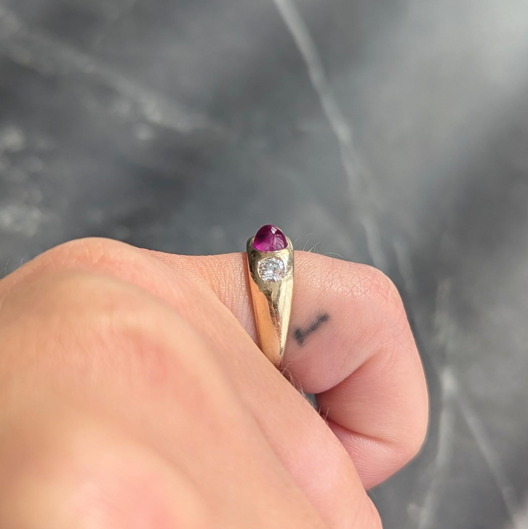 1960's Ruby Diamond 14 Karat Yellow Gold Vintage Three Stone Ring
