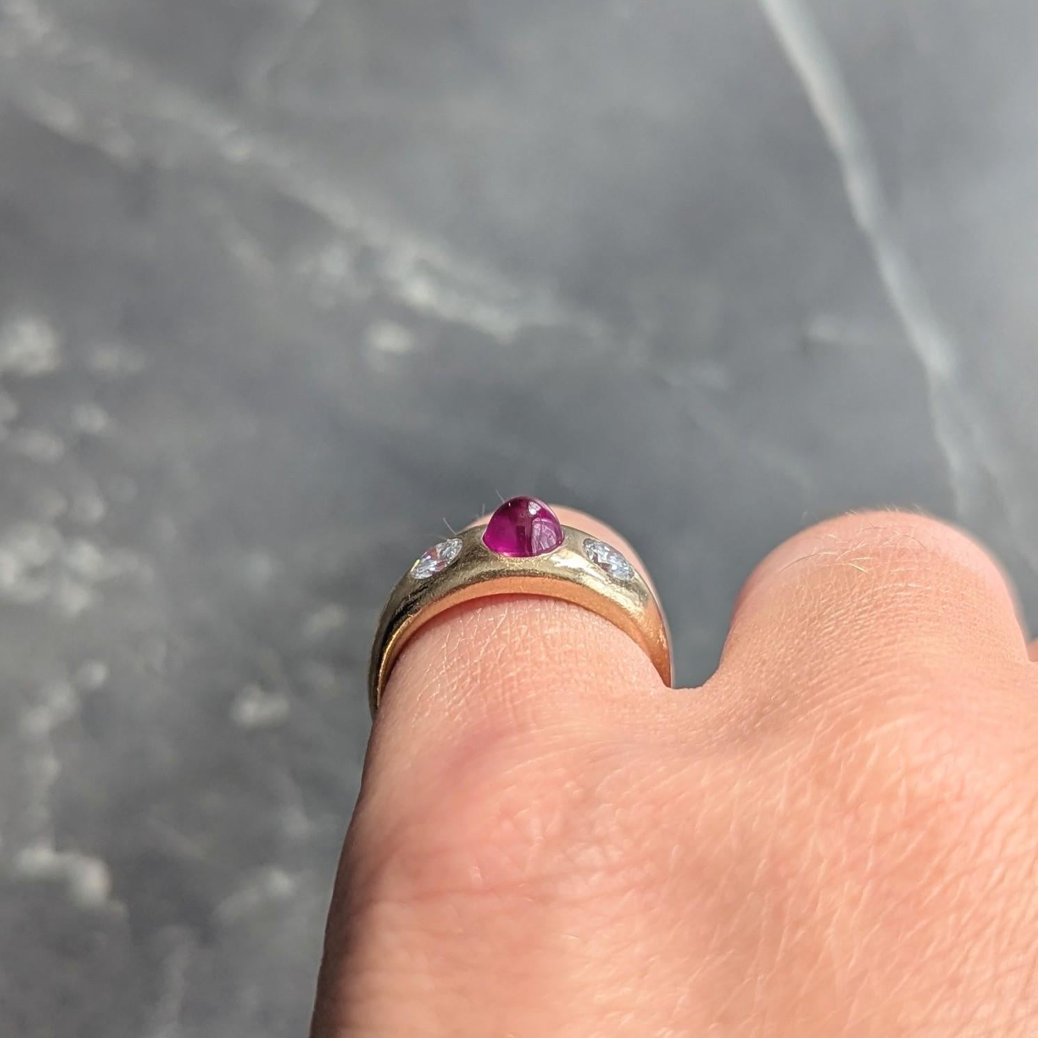 1960's Ruby Diamond 14 Karat Yellow Gold Vintage Three Stone Ring
