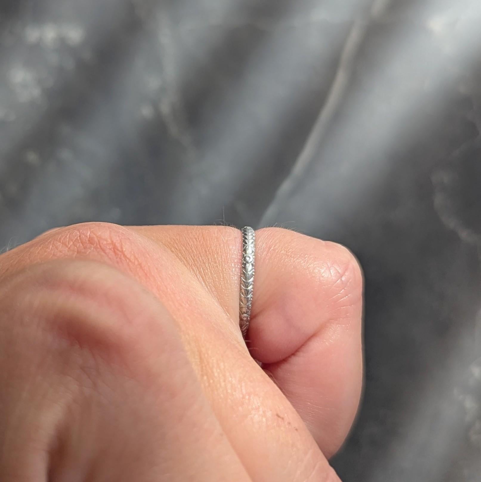 Art Deco Platinum Vintage Orange Blossom Floral Wedding Band Ring