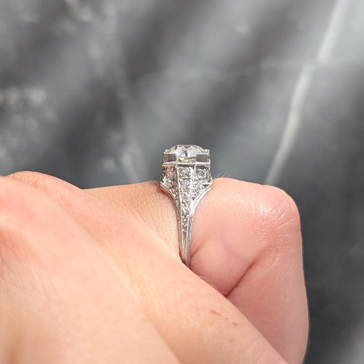 Art Deco 2.25 CTW Old European Cut Diamond Platinum Vintage Engagement Ring GIA