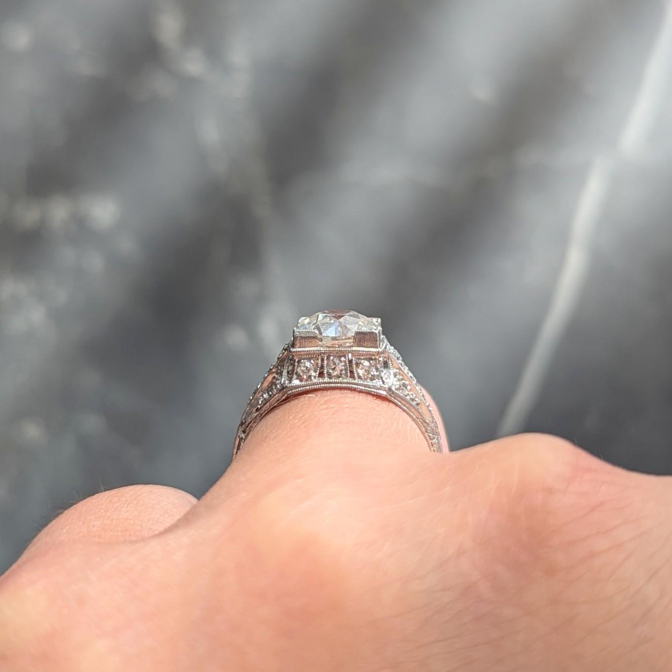 Art Deco 2.25 CTW Old European Cut Diamond Platinum Vintage Engagement Ring GIA
