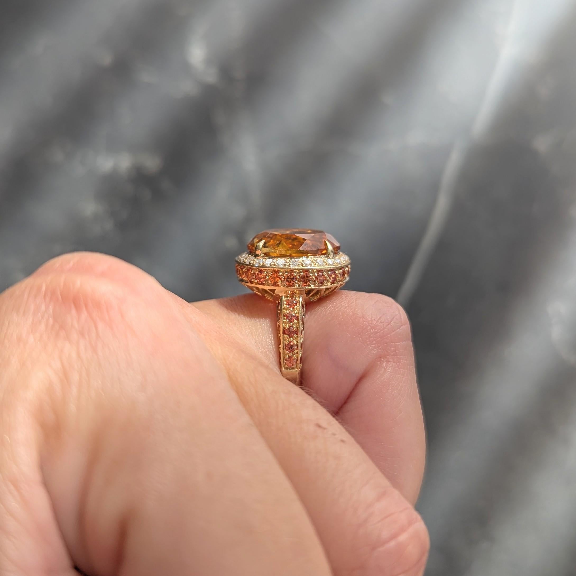 Contemporary Citrine Diamond Sapphire 18 Karat Yellow Gold Cocktail Ring