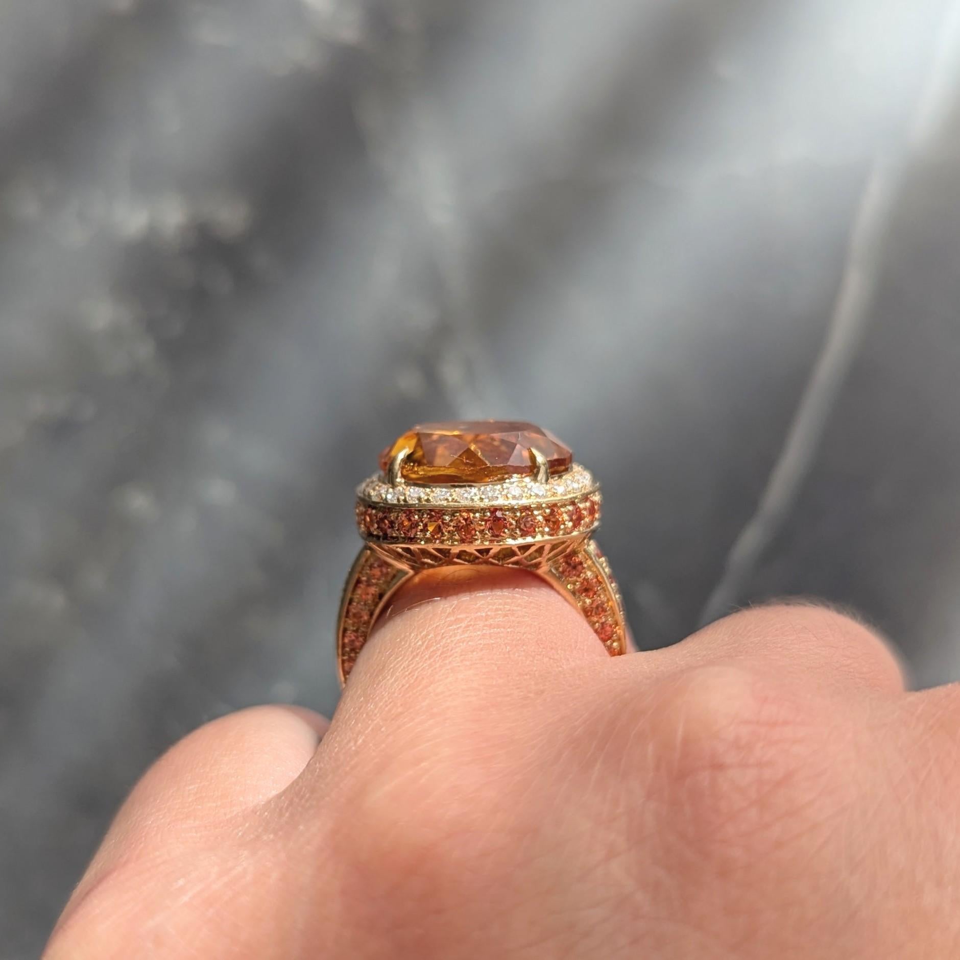 Contemporary Citrine Diamond Sapphire 18 Karat Yellow Gold Cocktail Ring