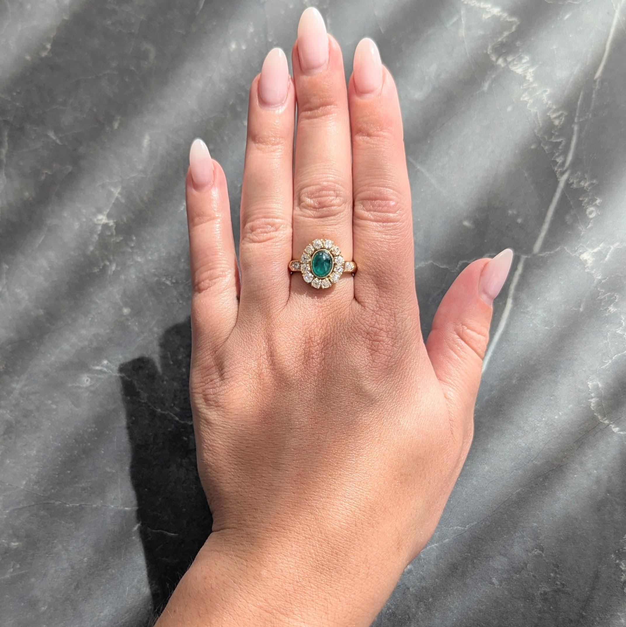 Modernist 2.46 CTW Emerald Diamond 14 Karat Yellow Gold Vintage Halo Ring
