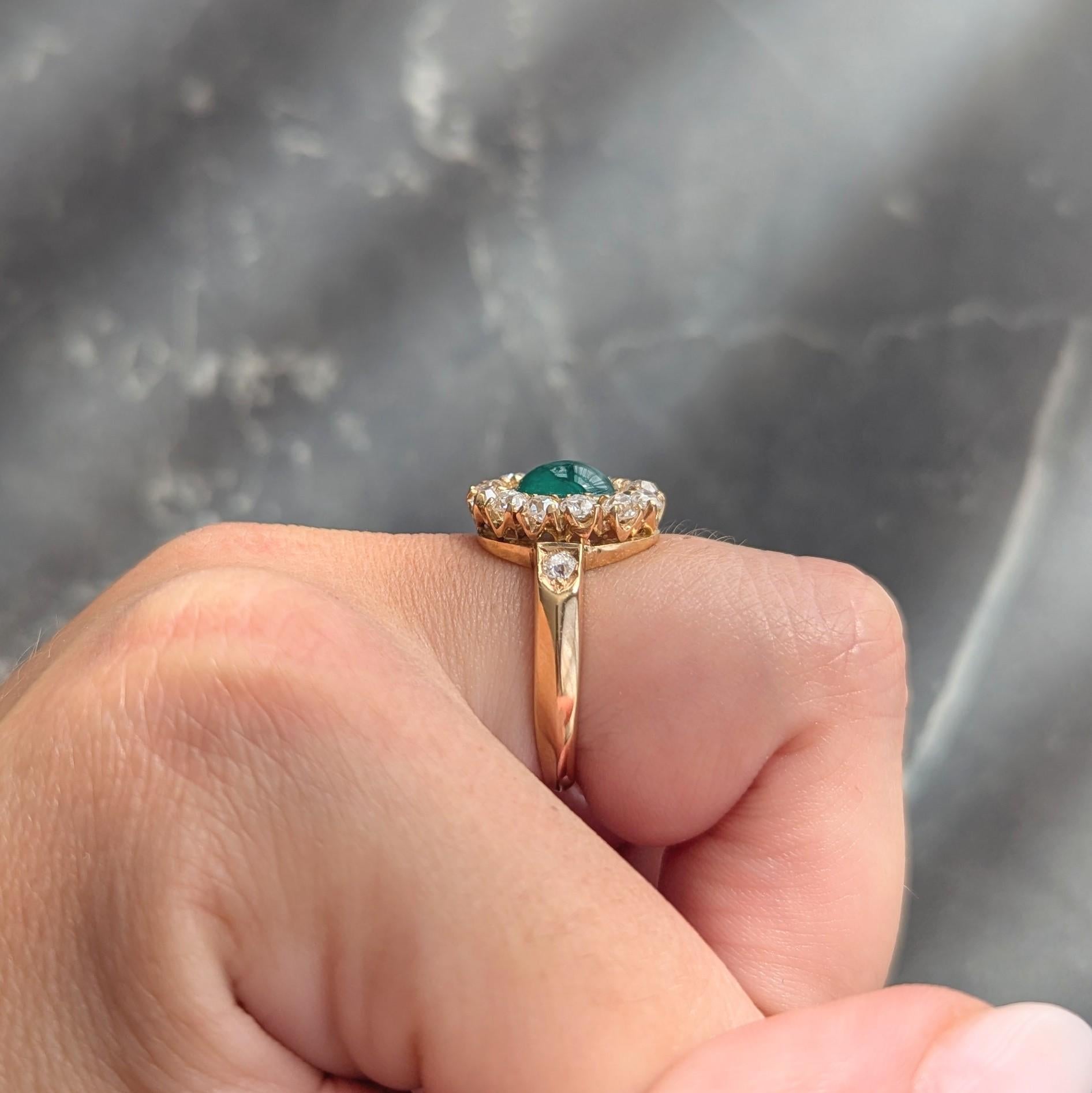 Modernist 2.46 CTW Emerald Diamond 14 Karat Yellow Gold Vintage Halo Ring