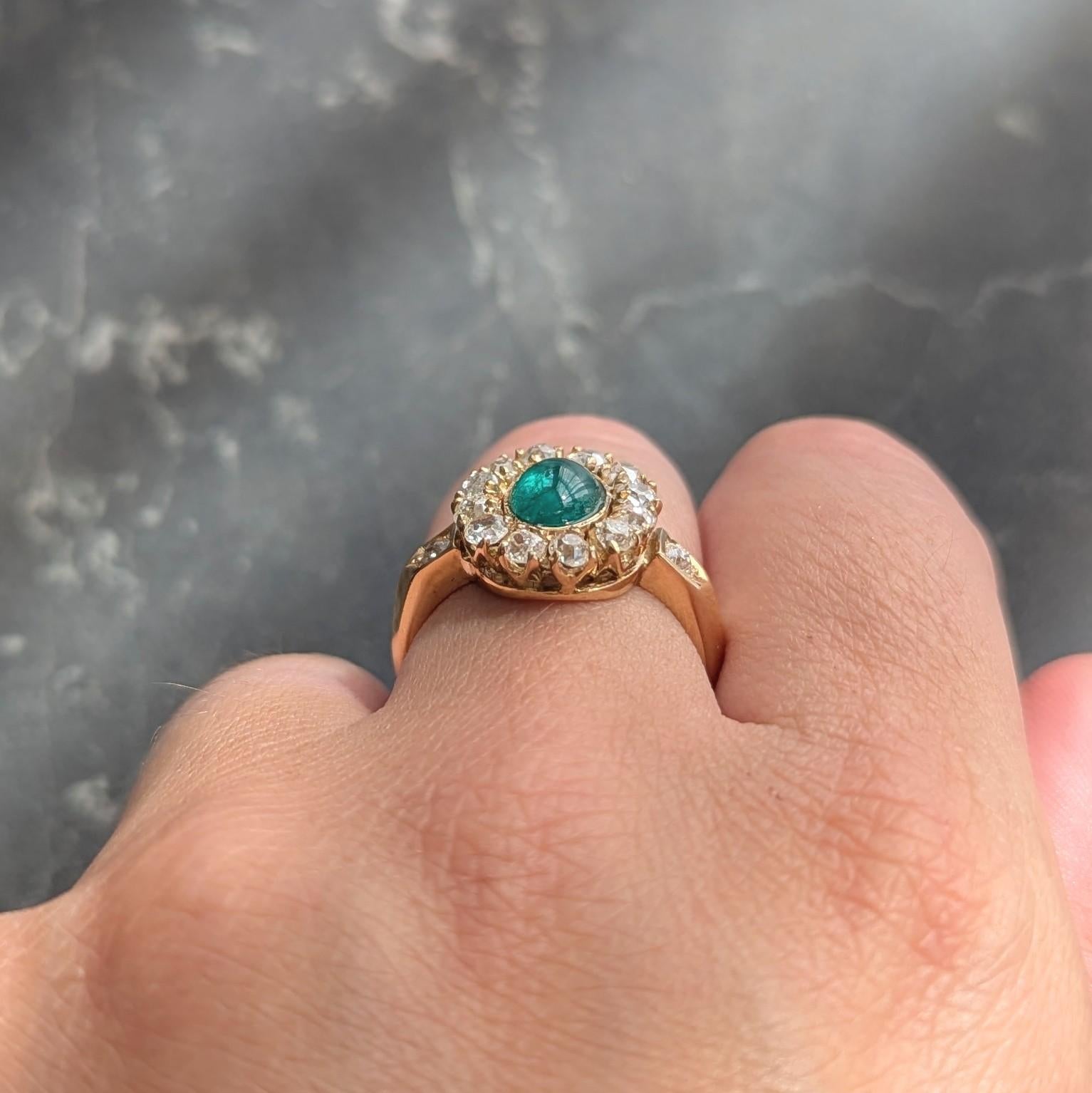Modernist 2.46 CTW Emerald Diamond 14 Karat Yellow Gold Vintage Halo Ring