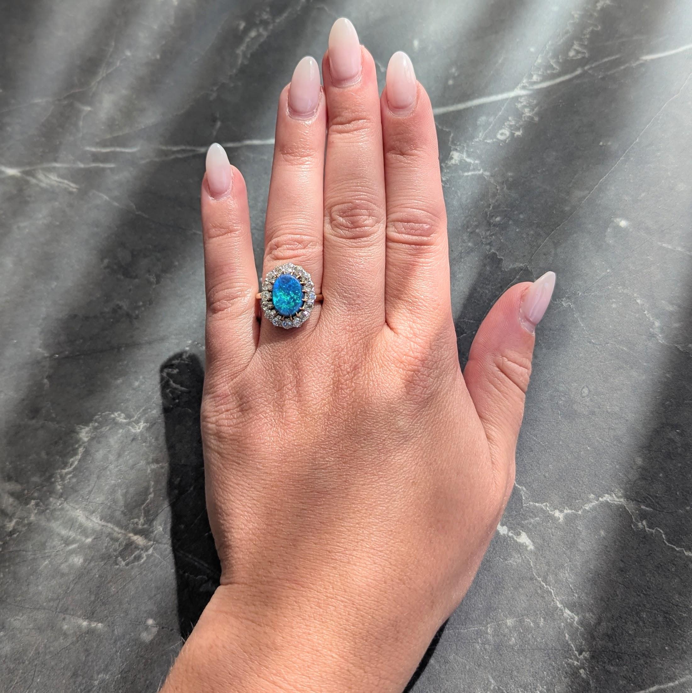Edwardian 1.36 CTW Diamond Black Opal Platinum 14K Gold Antique Halo Ring
