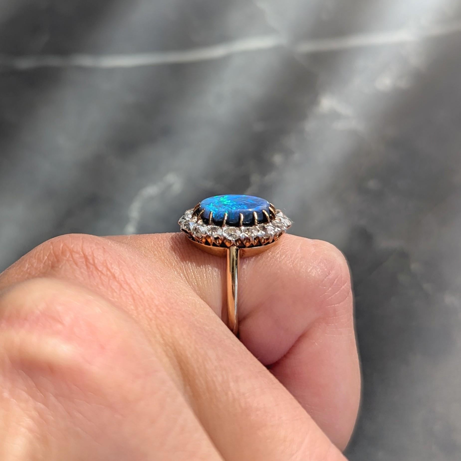 Edwardian 1.36 CTW Diamond Black Opal Platinum 14K Gold Antique Halo Ring