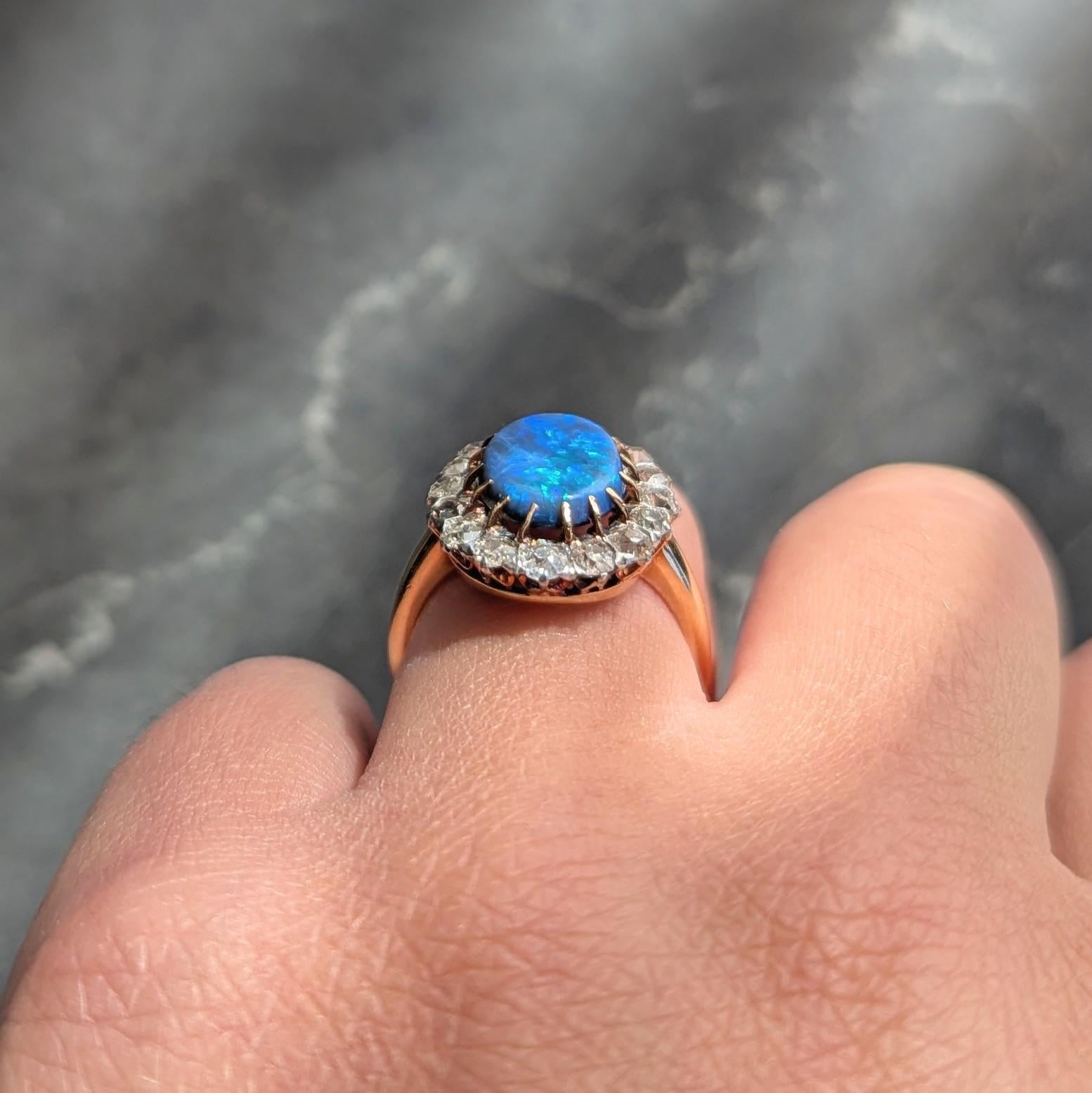 Edwardian 1.36 CTW Diamond Black Opal Platinum 14K Gold Antique Halo Ring