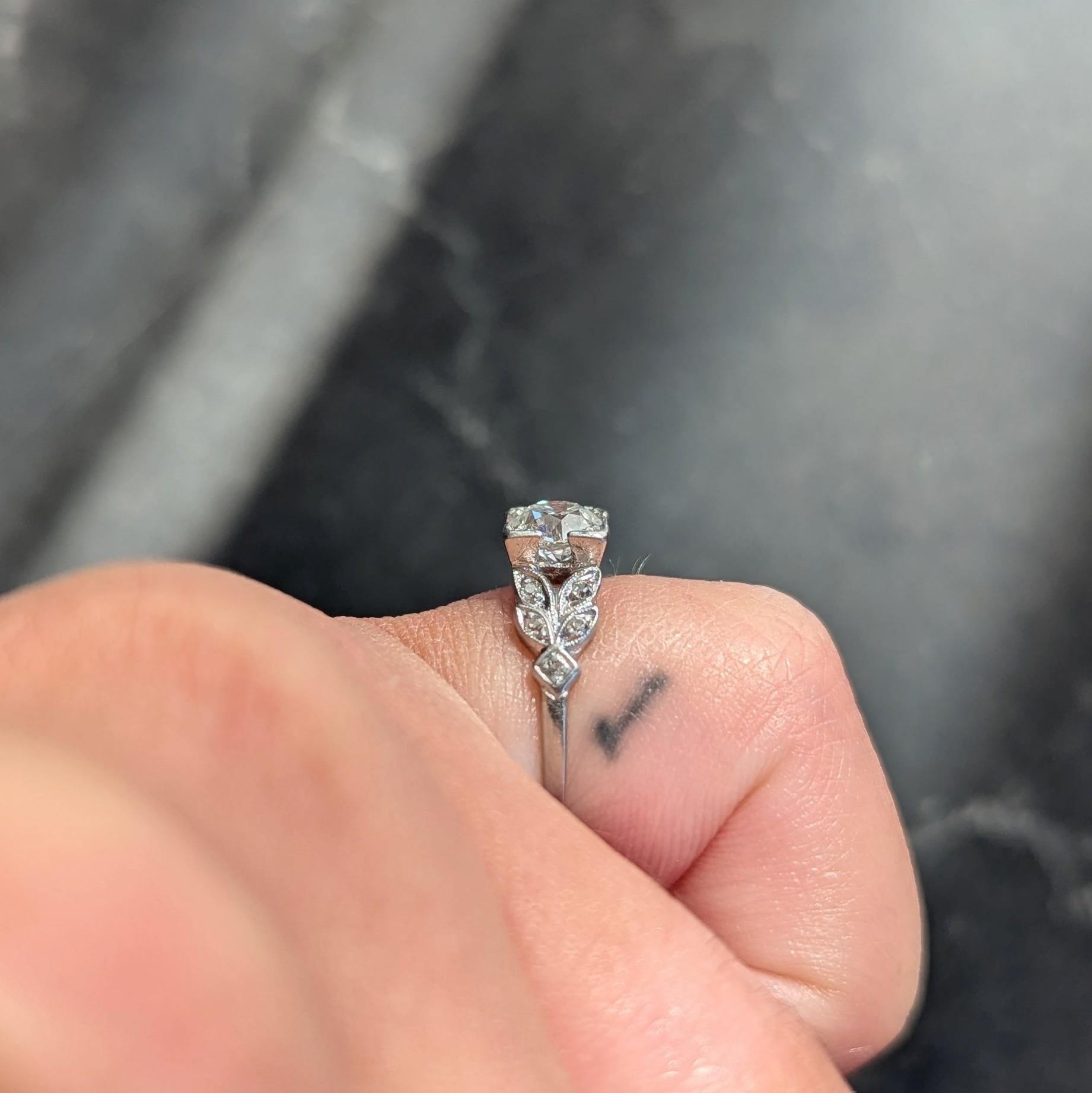Art Deco 1.05 CTW Old European Diamond Platinum Vintage Foliate Engagement Ring