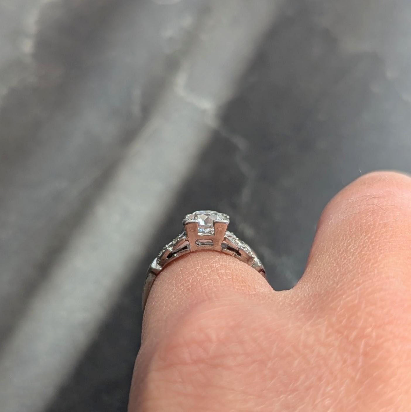 Art Deco 1.05 CTW Old European Diamond Platinum Vintage Foliate Engagement Ring