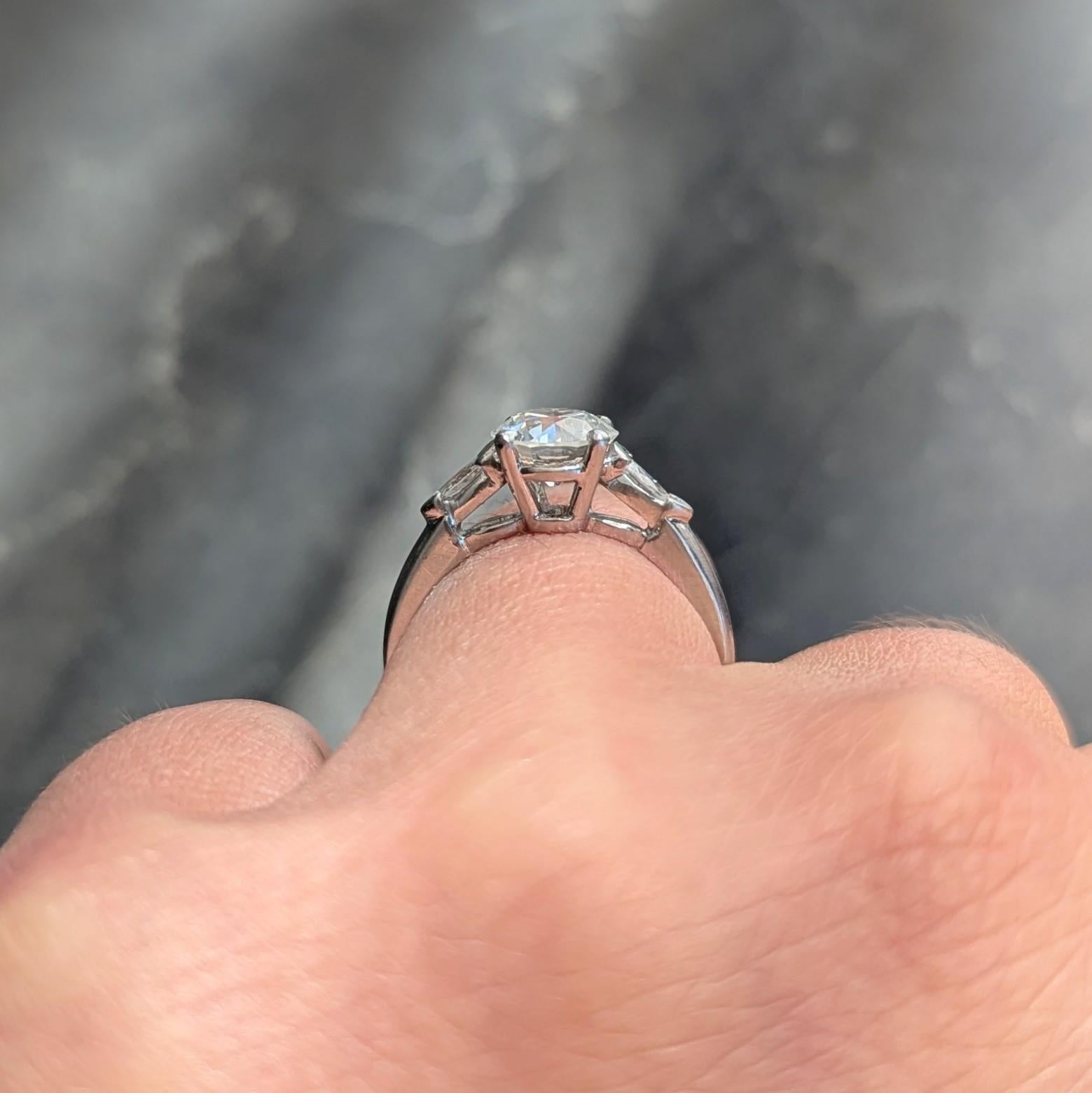 Mid-Century 1.43 CTW Diamond Platinum Vintage Three Stone Engagement Ring GIA