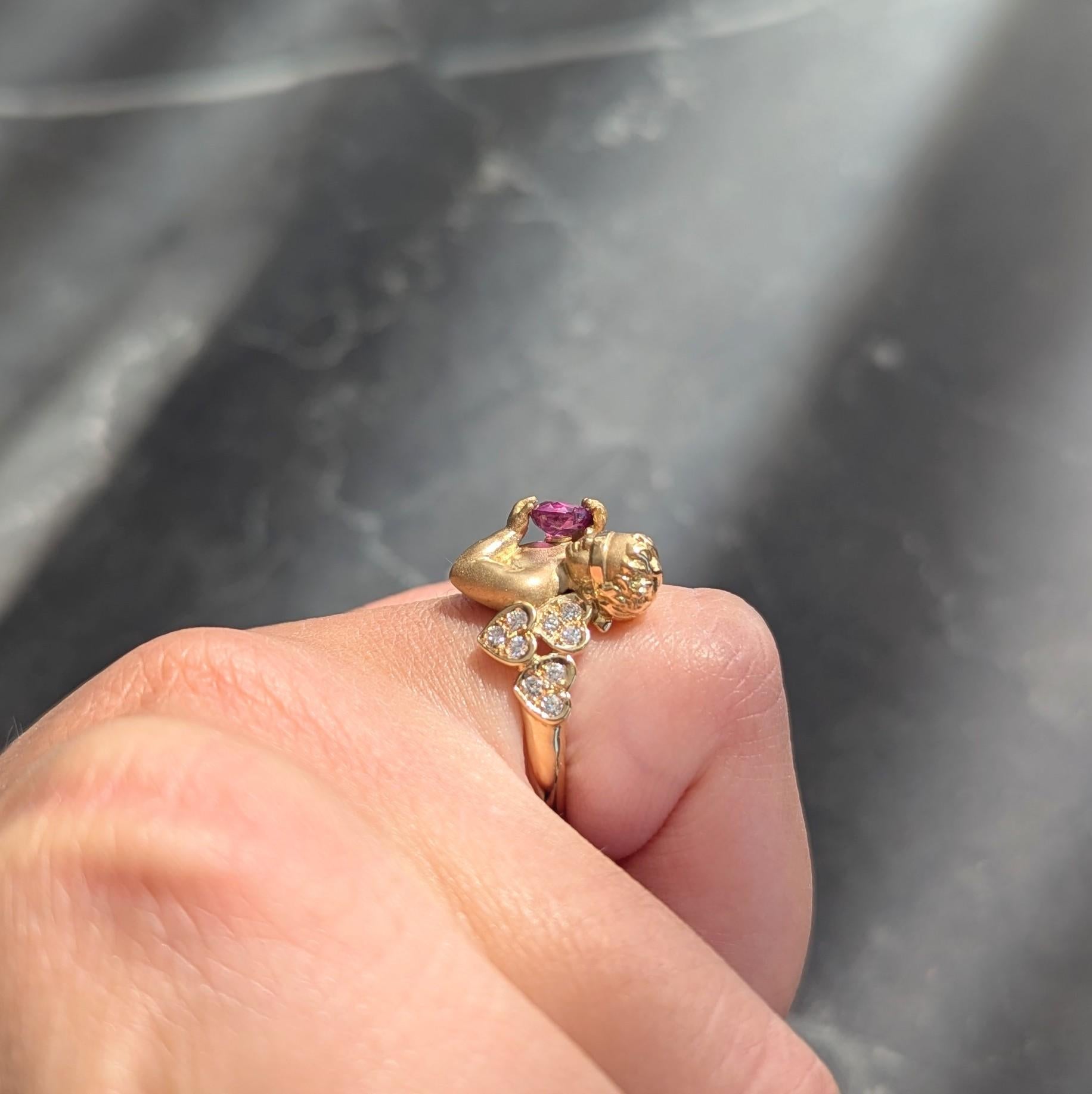 Carrera Y Carrera Ruby Diamond 18K Gold Love Is Blind Cherub Heart Ring