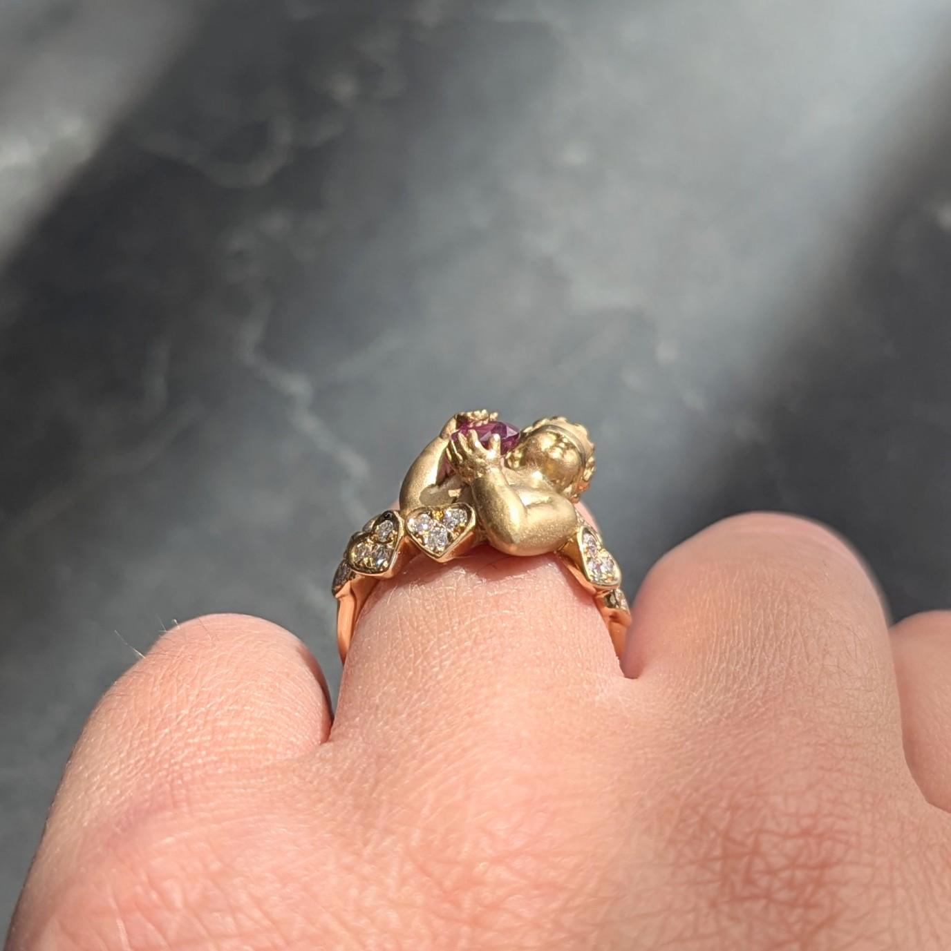 Carrera Y Carrera Ruby Diamond 18K Gold Love Is Blind Cherub Heart Ring