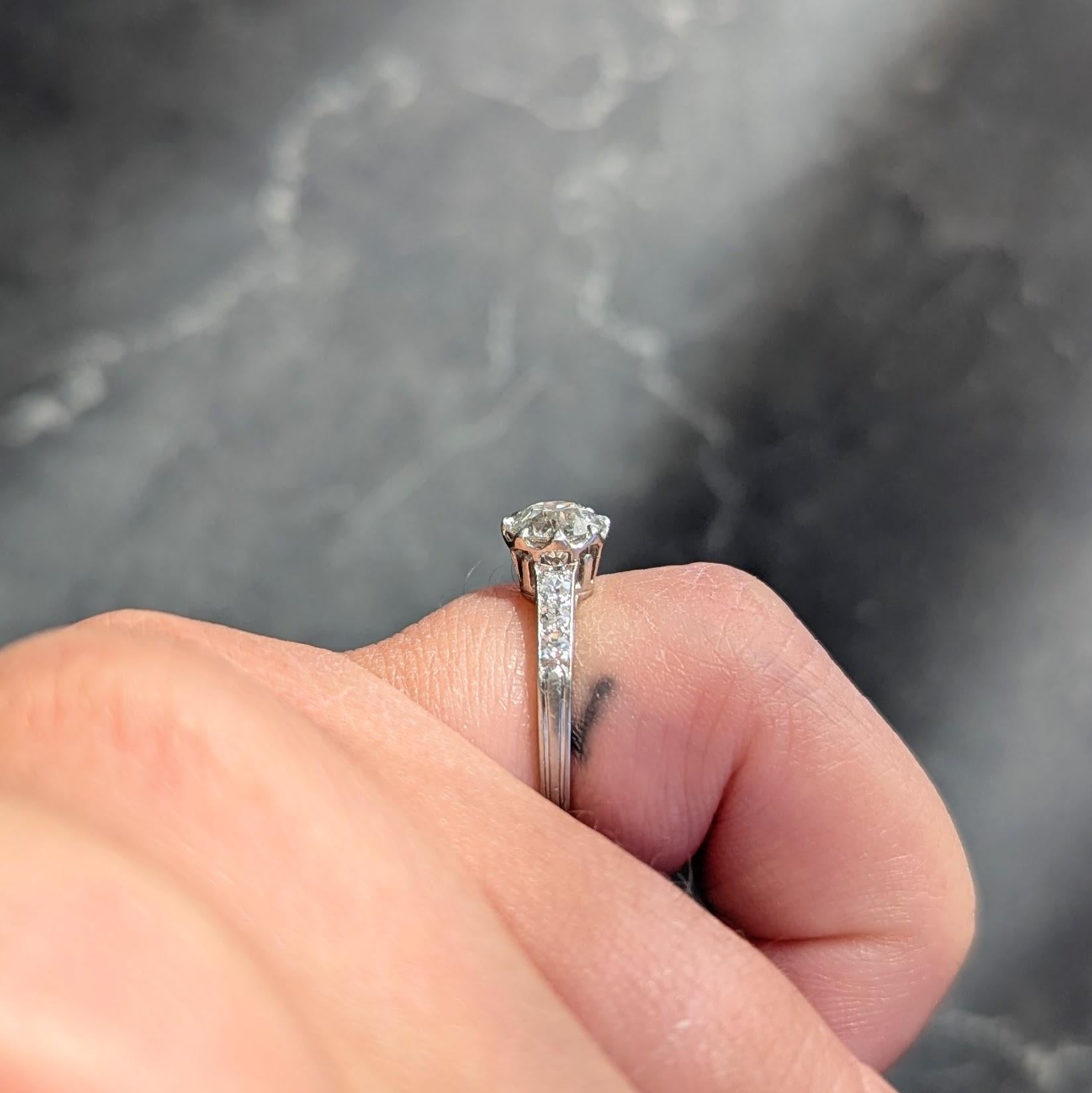 Art Deco 0.87 CTW Old European Cut Diamond Platinum Vintage Engagement Ring
