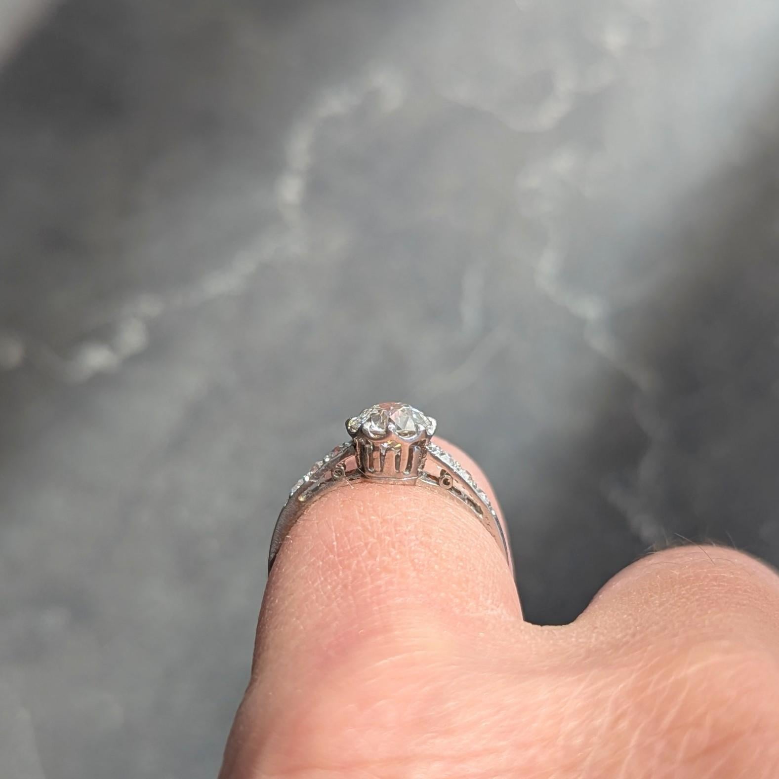 Art Deco 0.87 CTW Old European Cut Diamond Platinum Vintage Engagement Ring