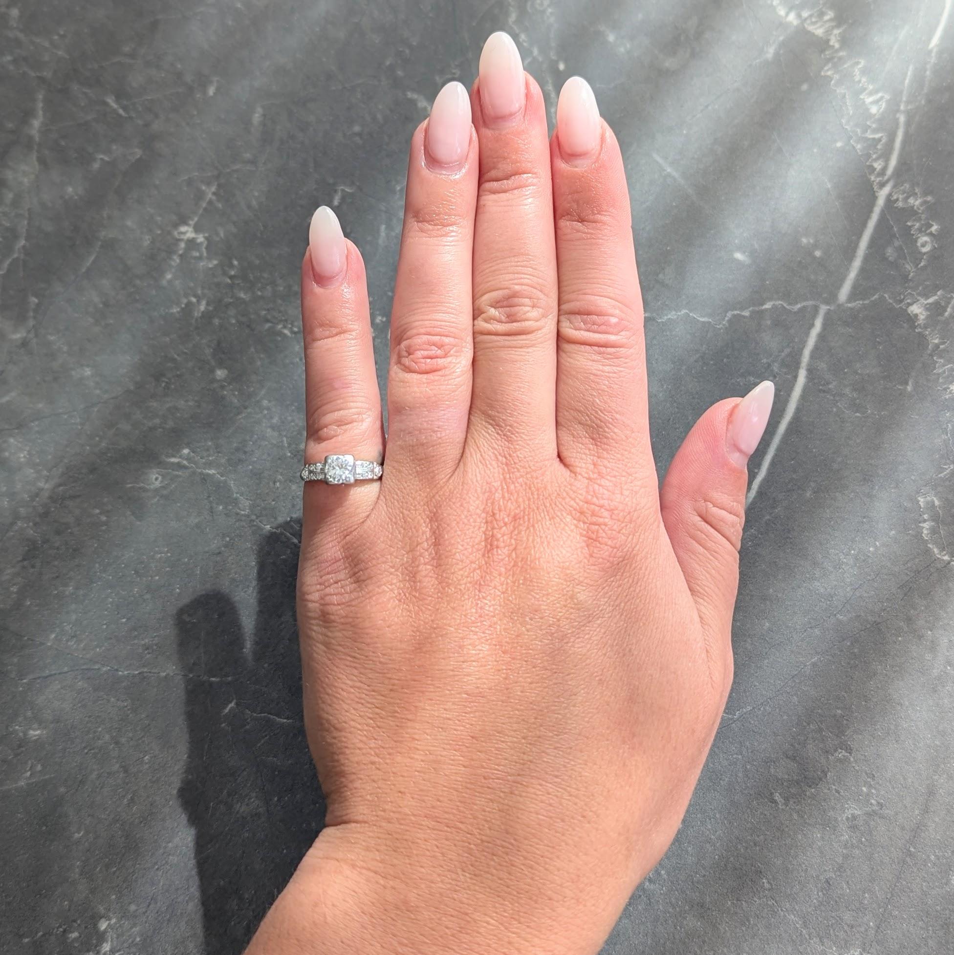 Art Deco Transitional Cut Diamond Platinum Vintage Arrow Engagement Ring