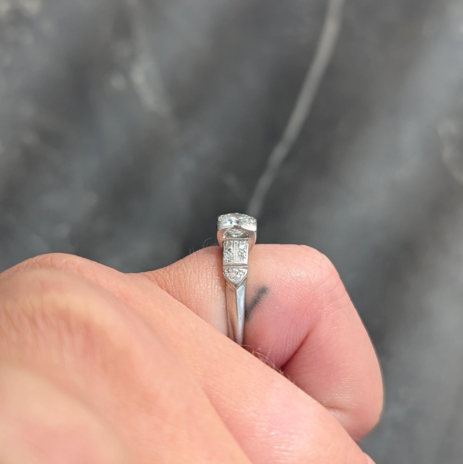 Art Deco Transitional Cut Diamond Platinum Vintage Arrow Engagement Ring