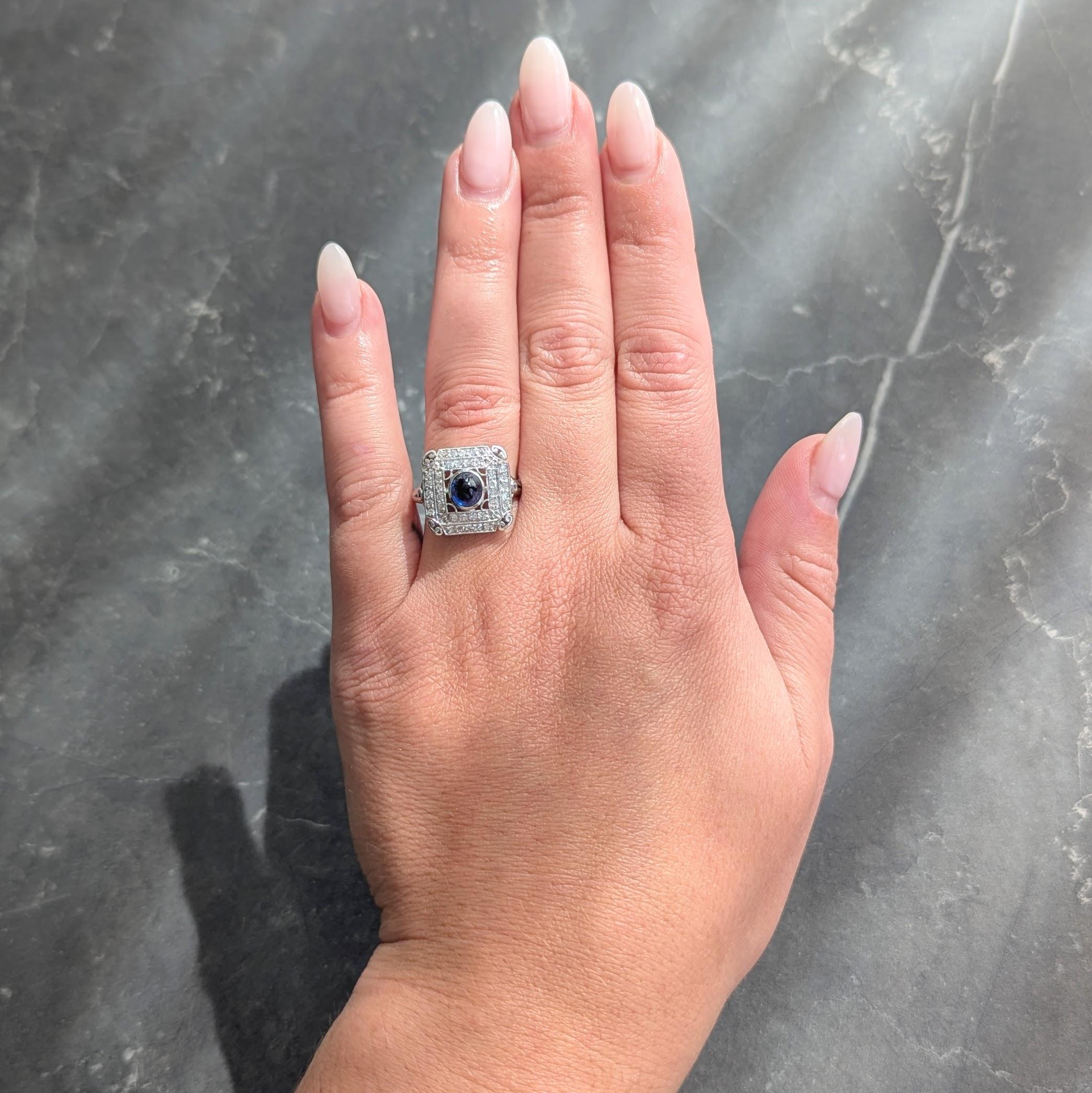 Art Deco 1.81 CTW Sapphire Diamond Platinum Vintage Dinner Ring