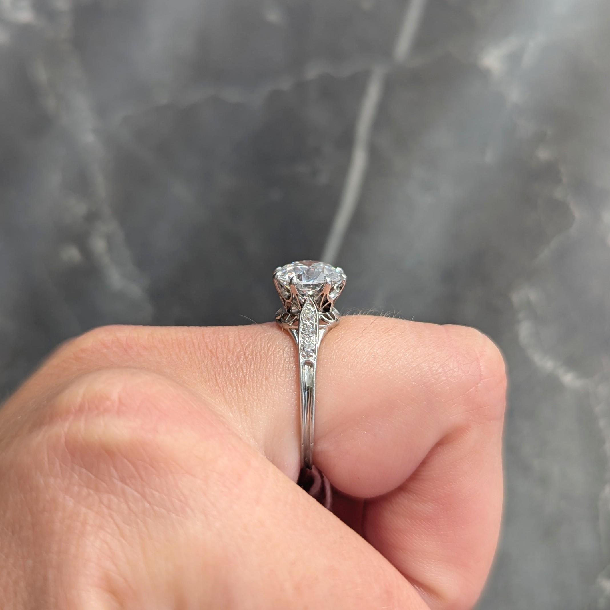 Art Deco 2.40 CTW European Diamond Platinum Vintage Cathedral Engagement Ring