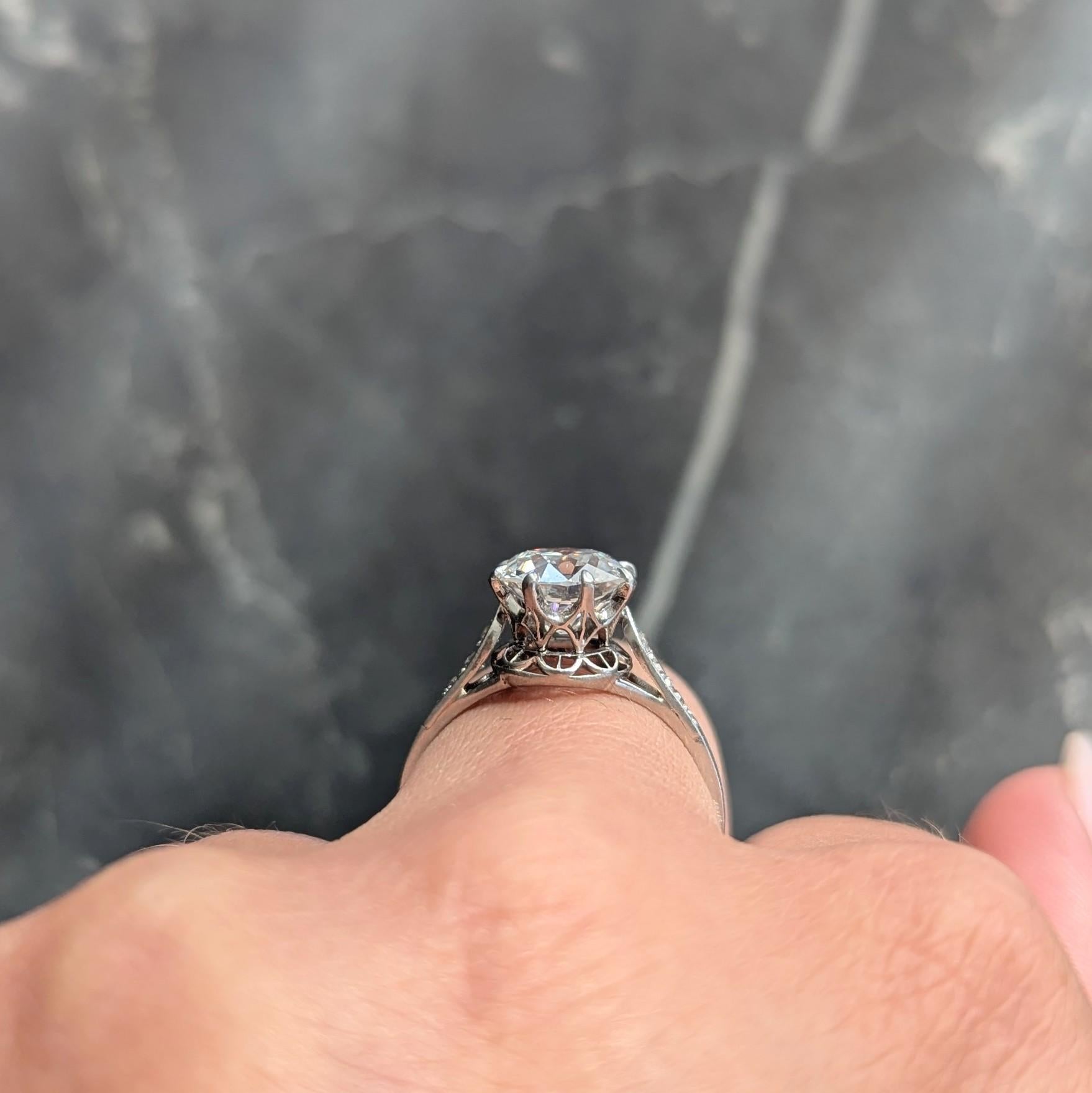 Art Deco 2.40 CTW European Diamond Platinum Vintage Cathedral Engagement Ring