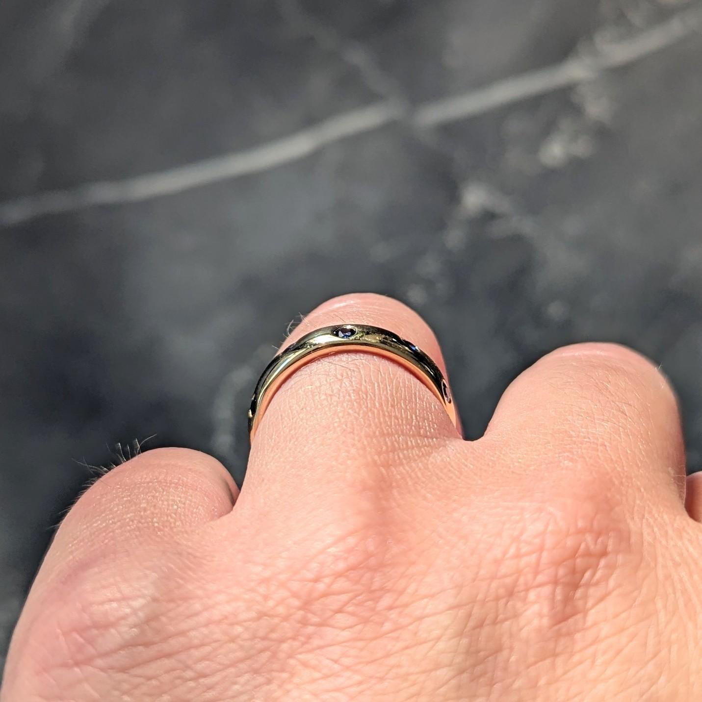Tiffany & Co. 2000's Sapphire 18 Karat Yellow Gold Etoile Band Ring