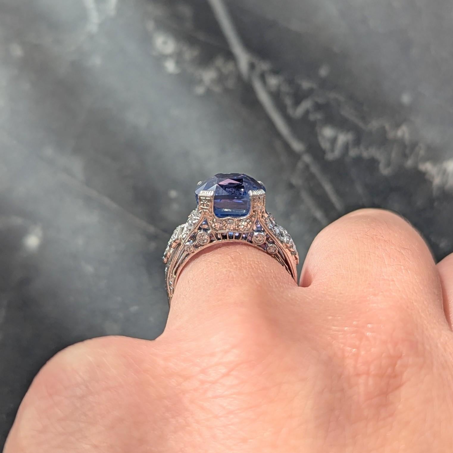 Edwardian 10.02 CTW NH Ceylon Sapphire Diamond Platinum Antique Dinner Ring AGL