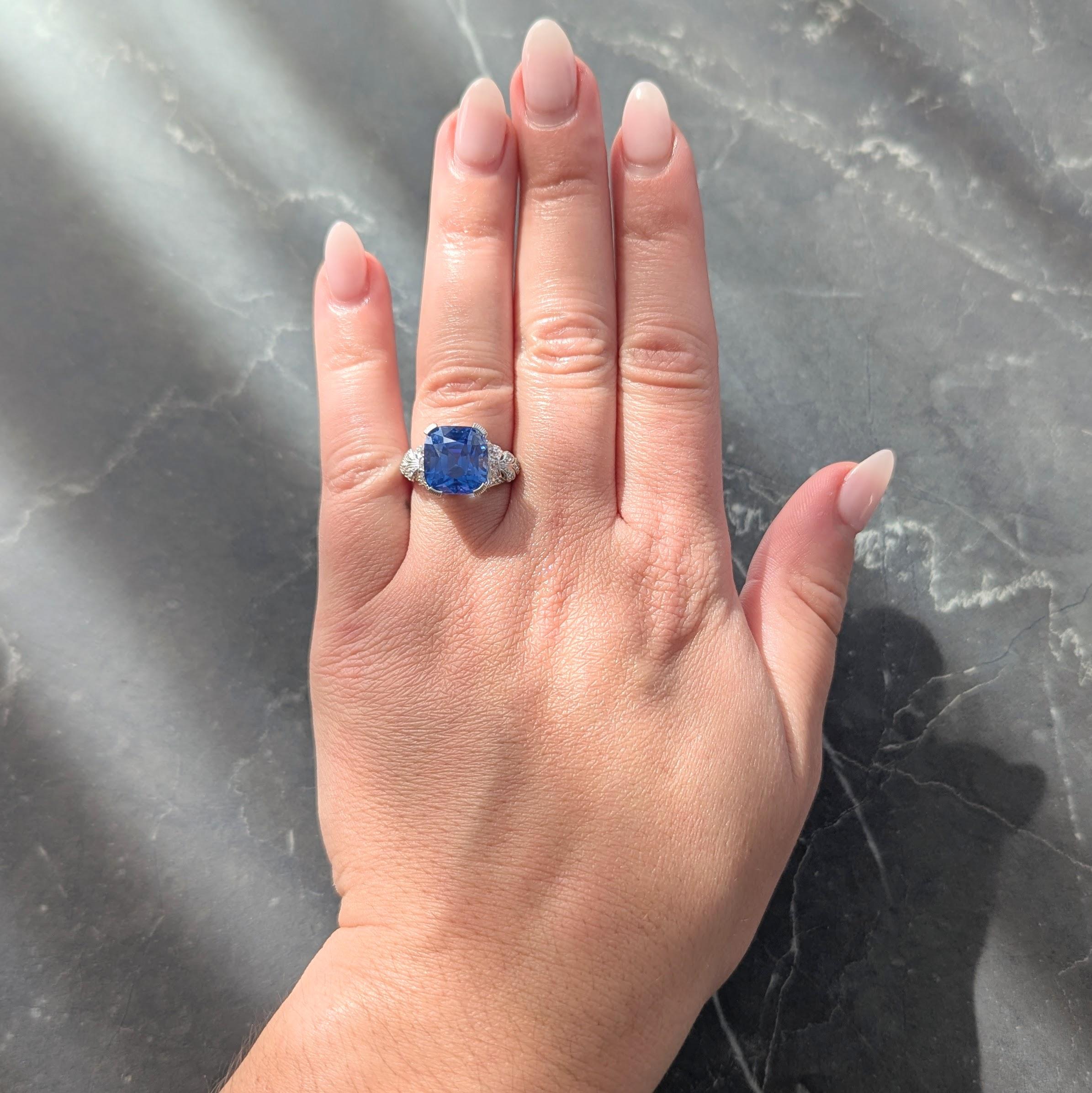 Edwardian 10.02 CTW NH Ceylon Sapphire Diamond Platinum Antique Dinner Ring AGL