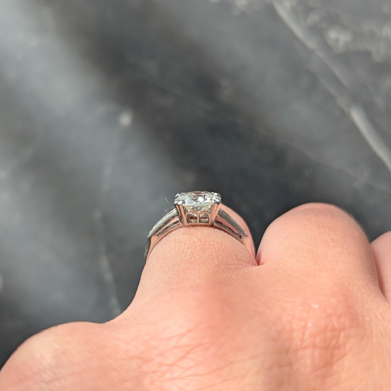 Mid-Century 1.71 CTW Old Mine Cut Diamond Platinum Vintage Engagement Ring GIA