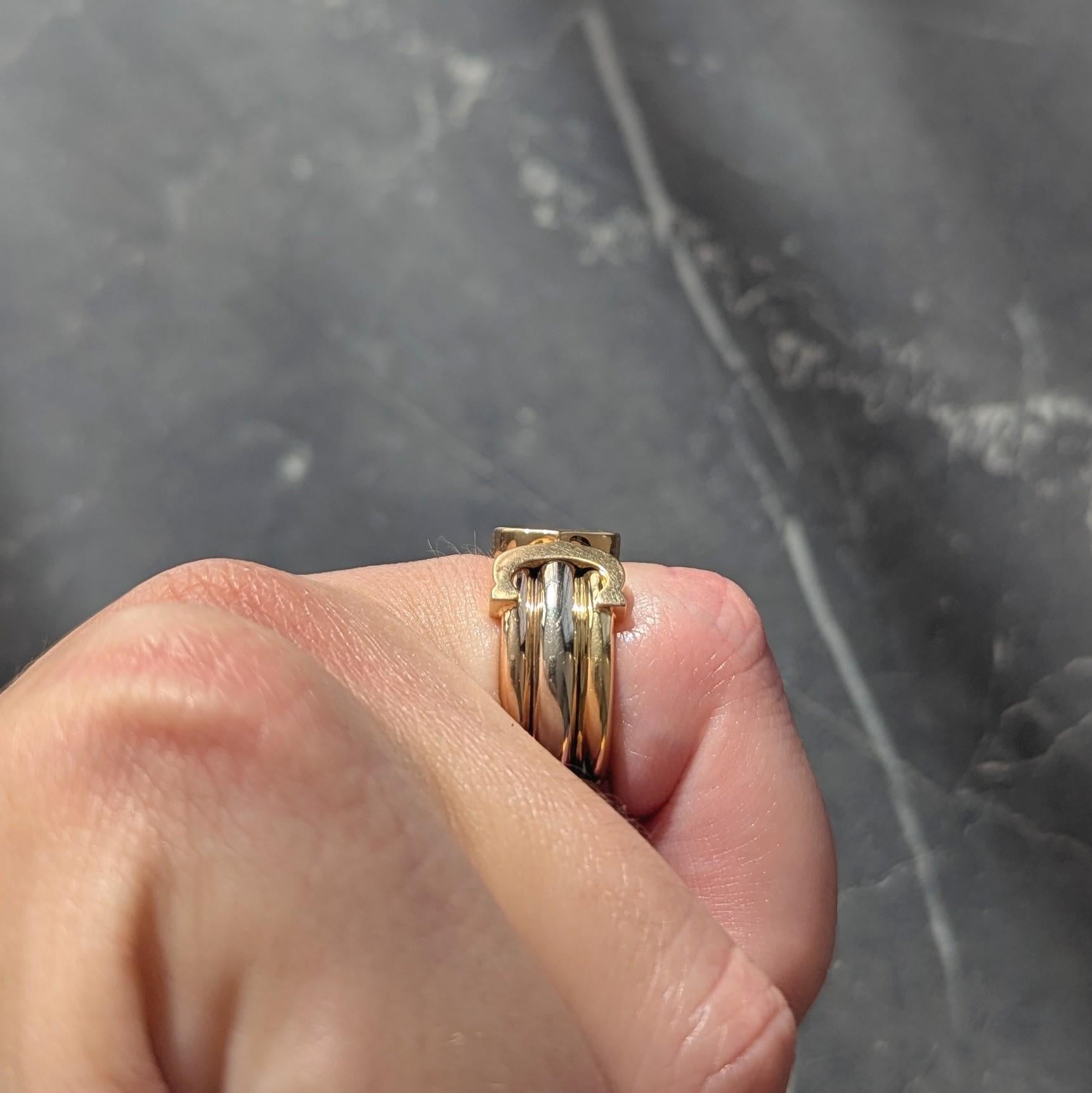 Cartier French 1997 18K Tri-Colored Gold Vintage C de Cartier Cuff Band Ring