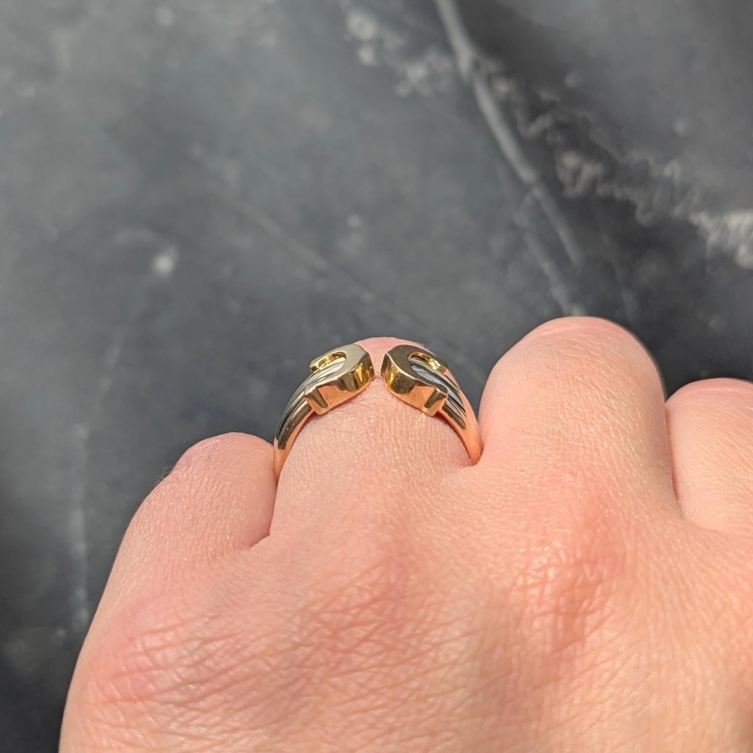 Cartier French 1997 18K Tri-Colored Gold Vintage C de Cartier Cuff Band Ring