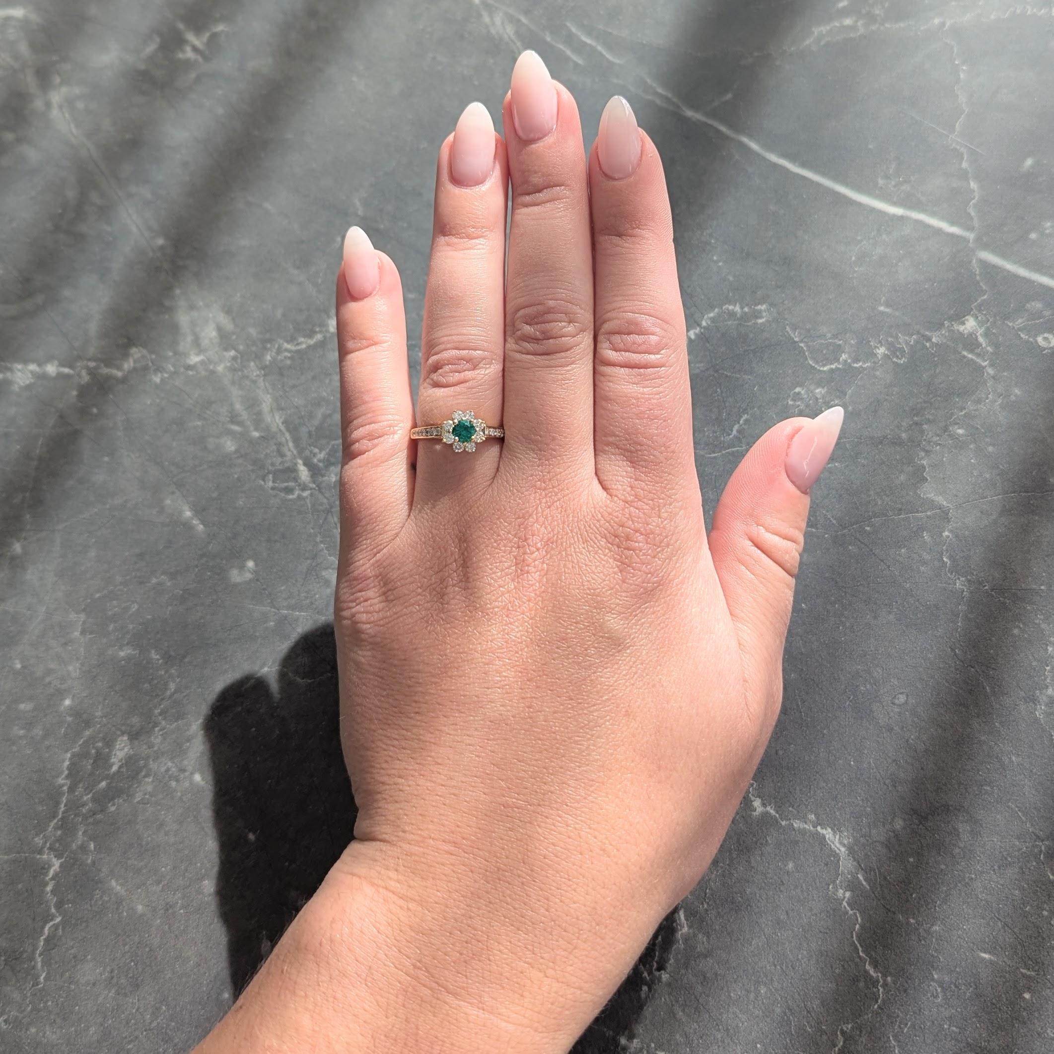 Tiffany & Co. 1990's 0.95 CTW Emerald Diamond 18K Gold Vintage Cluster Ring